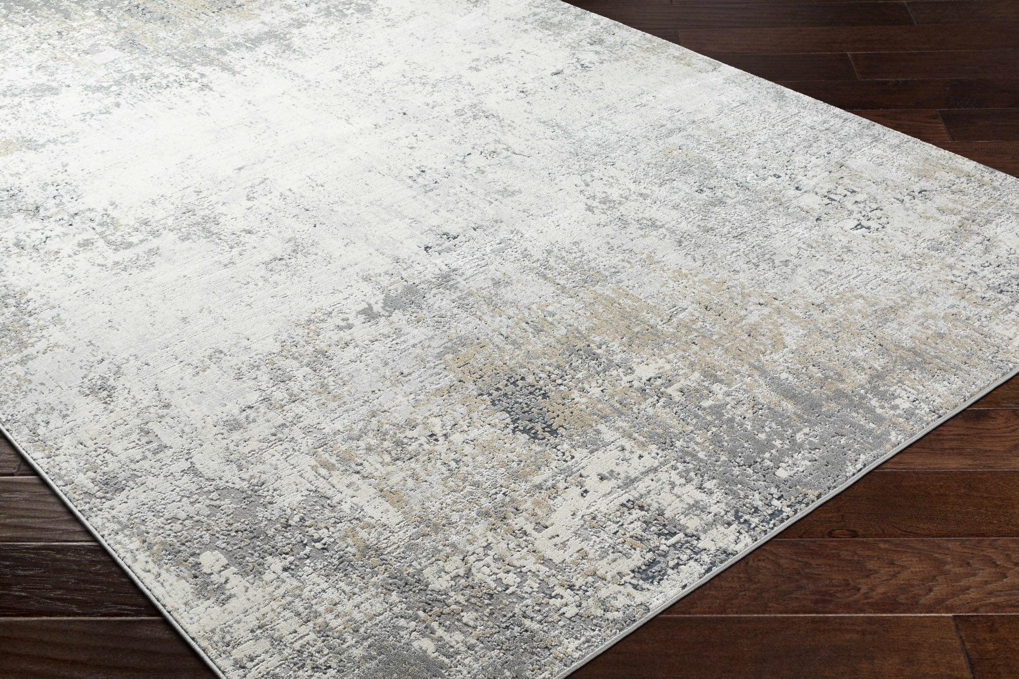 Gray And Ivory Modern Abstract Machine Woven Area Rug - Image 5