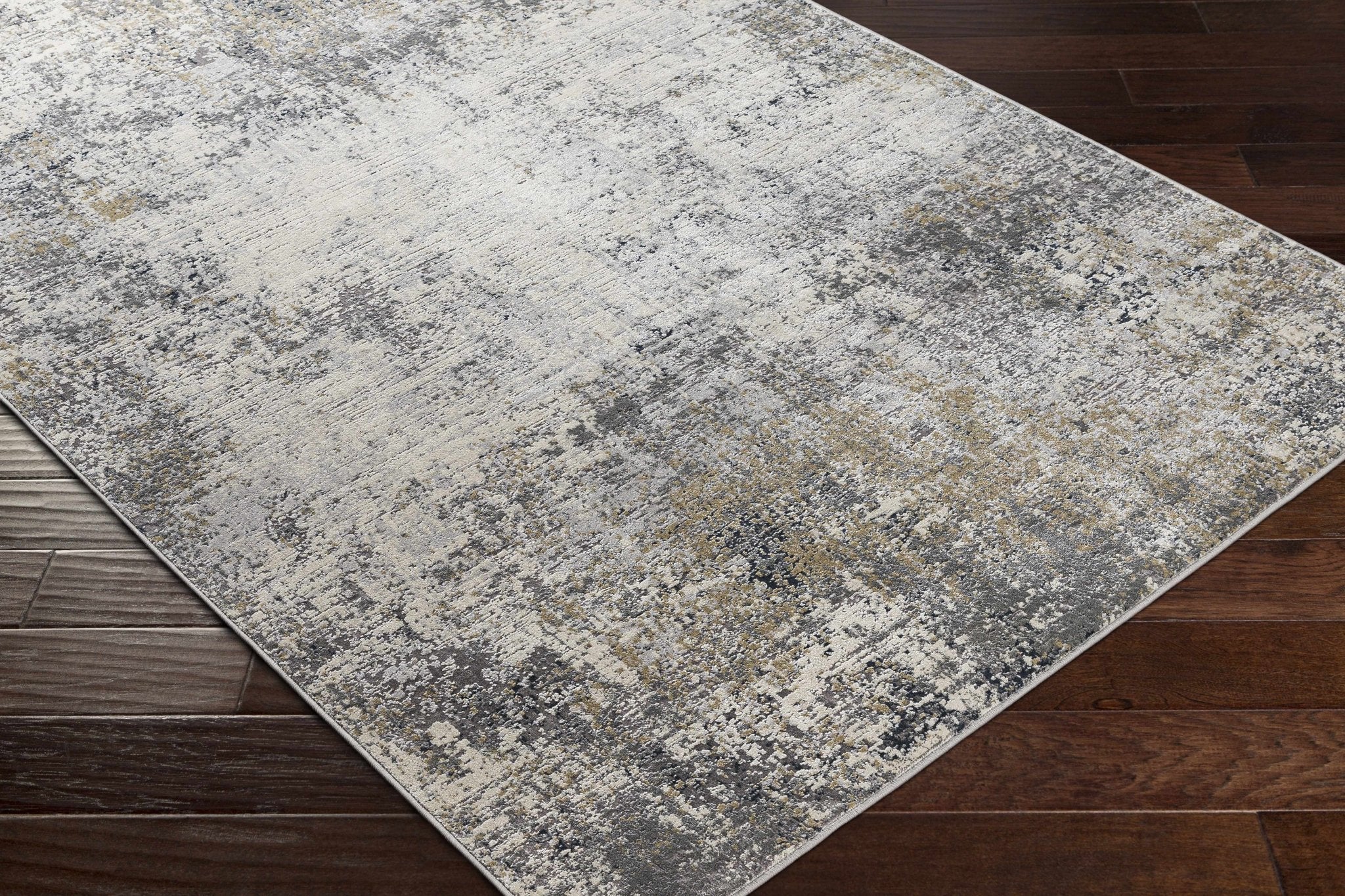 Gray And Ivory Modern Abstract Machine Woven Area Rug - Image 6