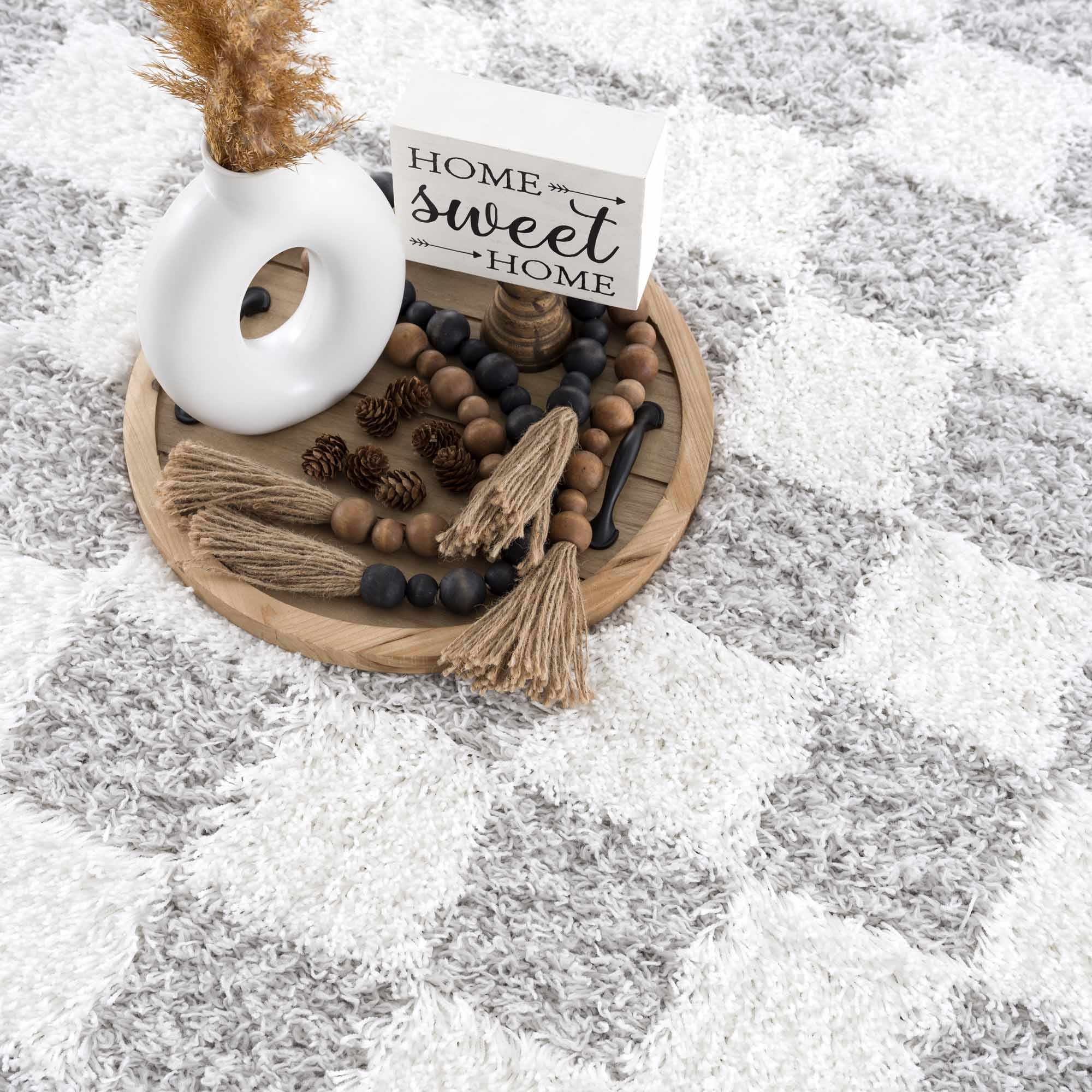 Gray and Ivory Modern Checker Board Plush Pile Moroccan style Area Rug - Image 12