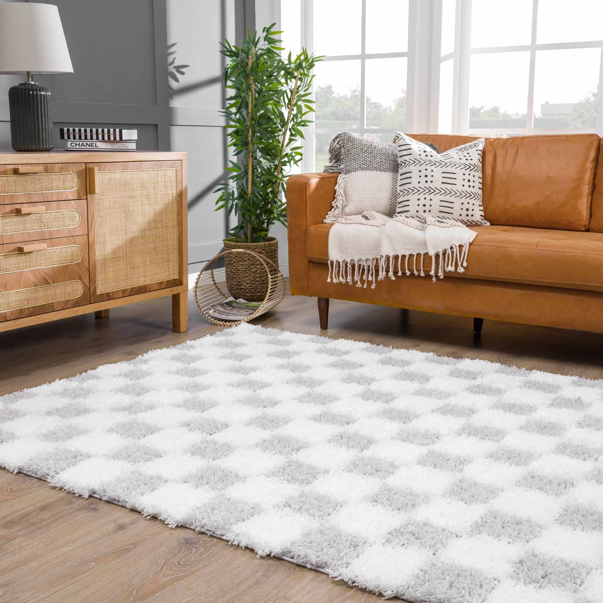 Gray and Ivory Modern Checker Board Plush Pile Moroccan style Area Rug - Image 14