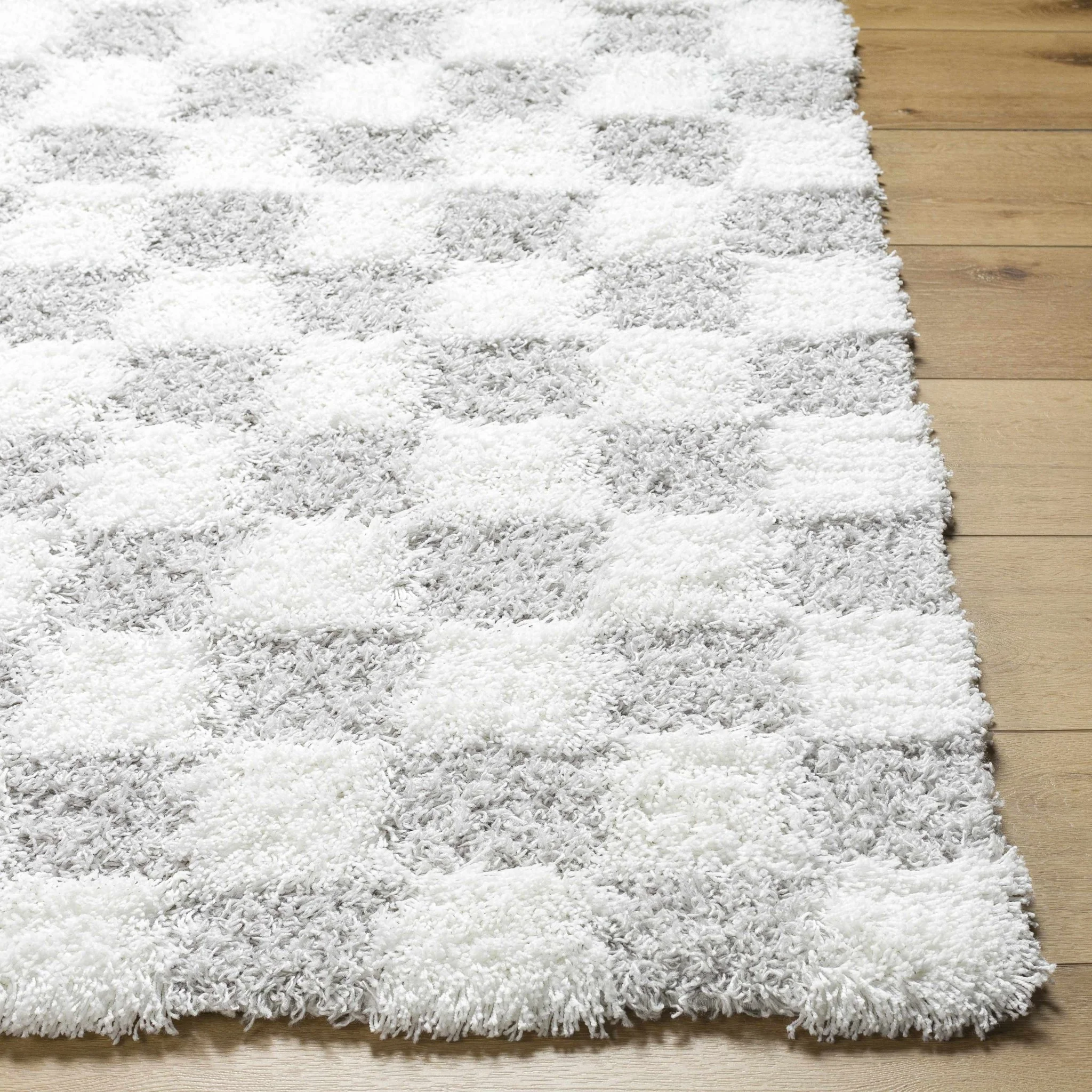 Gray and Ivory Modern Checker Board Plush Pile Moroccan style Area Rug - Image 15