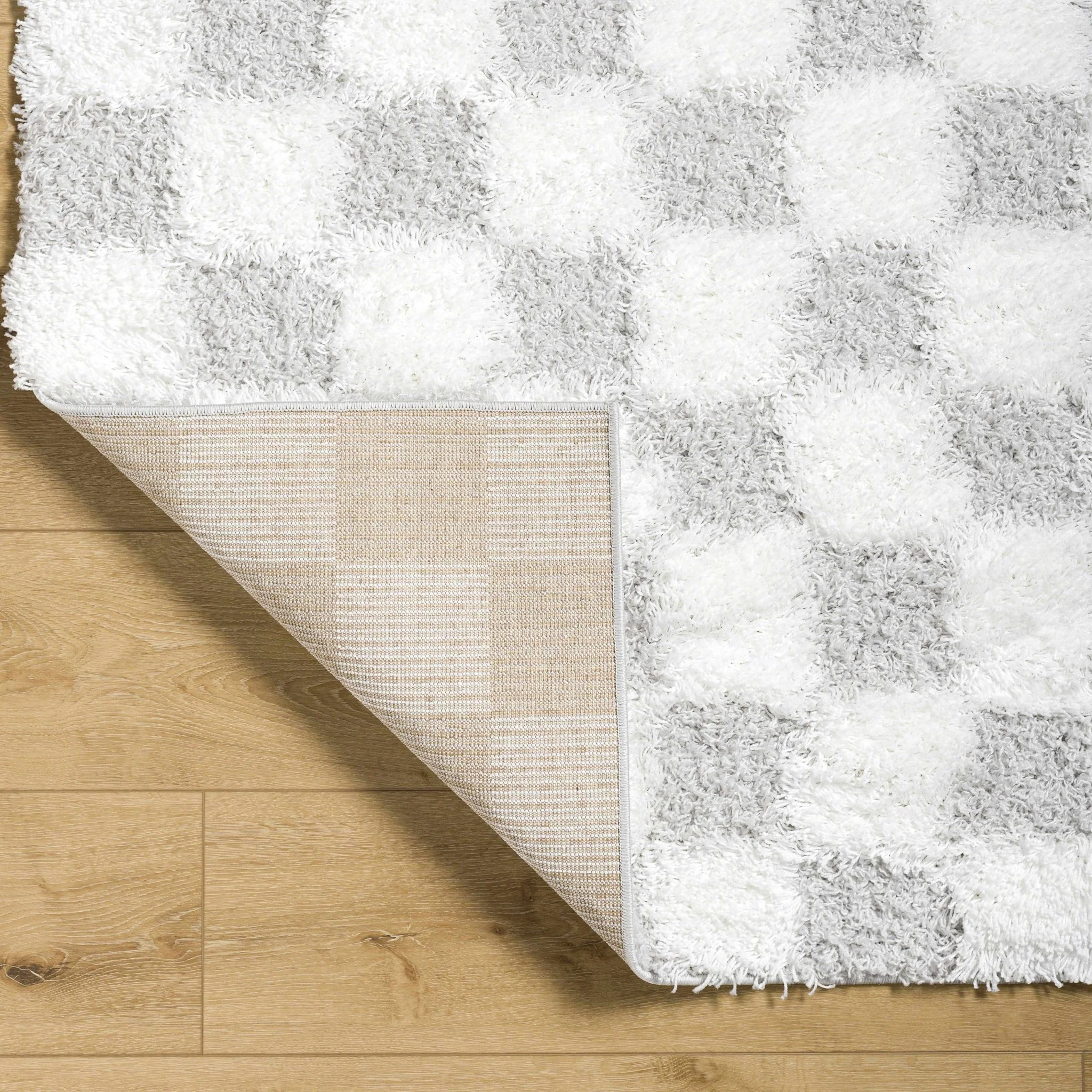 Gray and Ivory Modern Checker Board Plush Pile Moroccan style Area Rug - Image 16