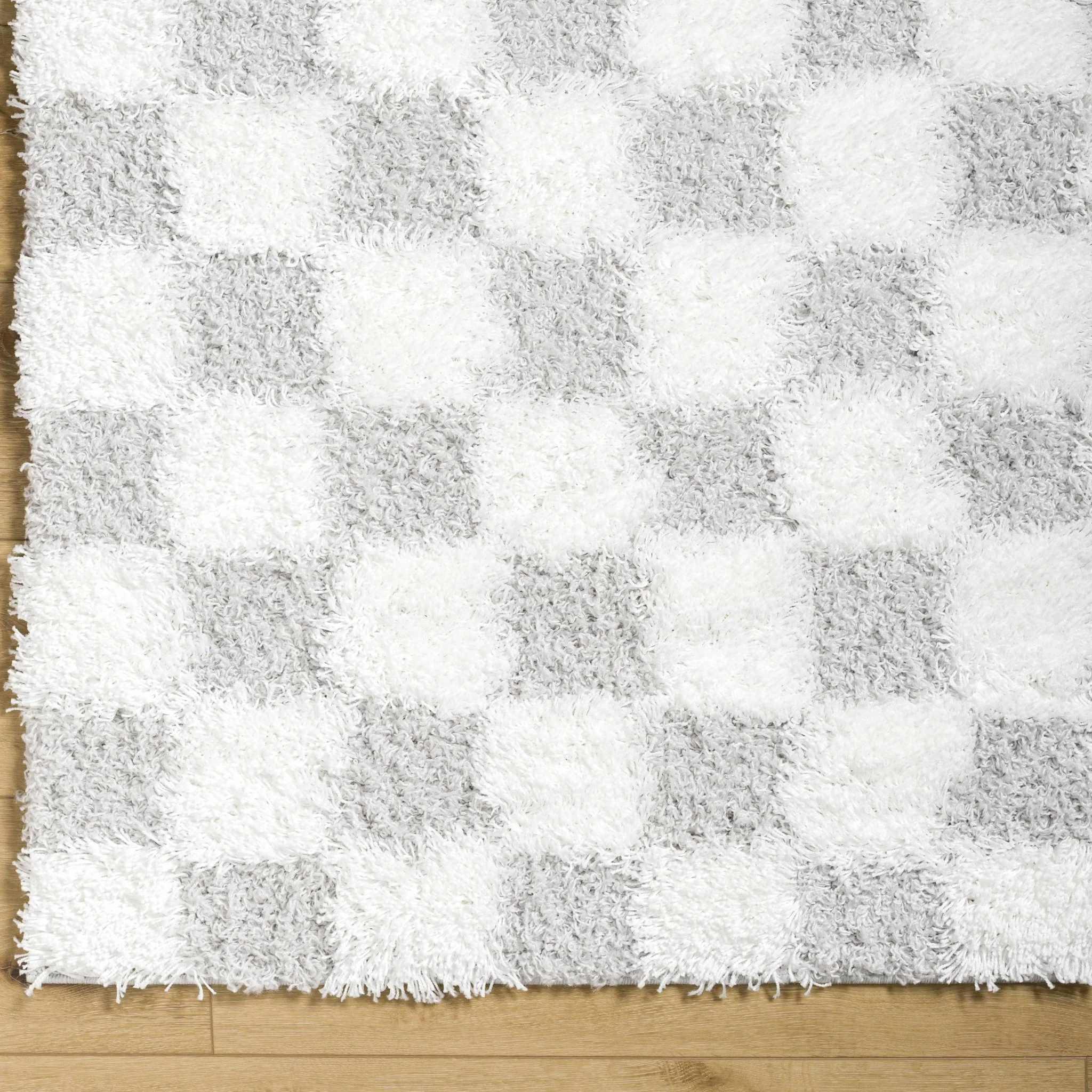 Gray and Ivory Modern Checker Board Plush Pile Moroccan style Area Rug - Image 18