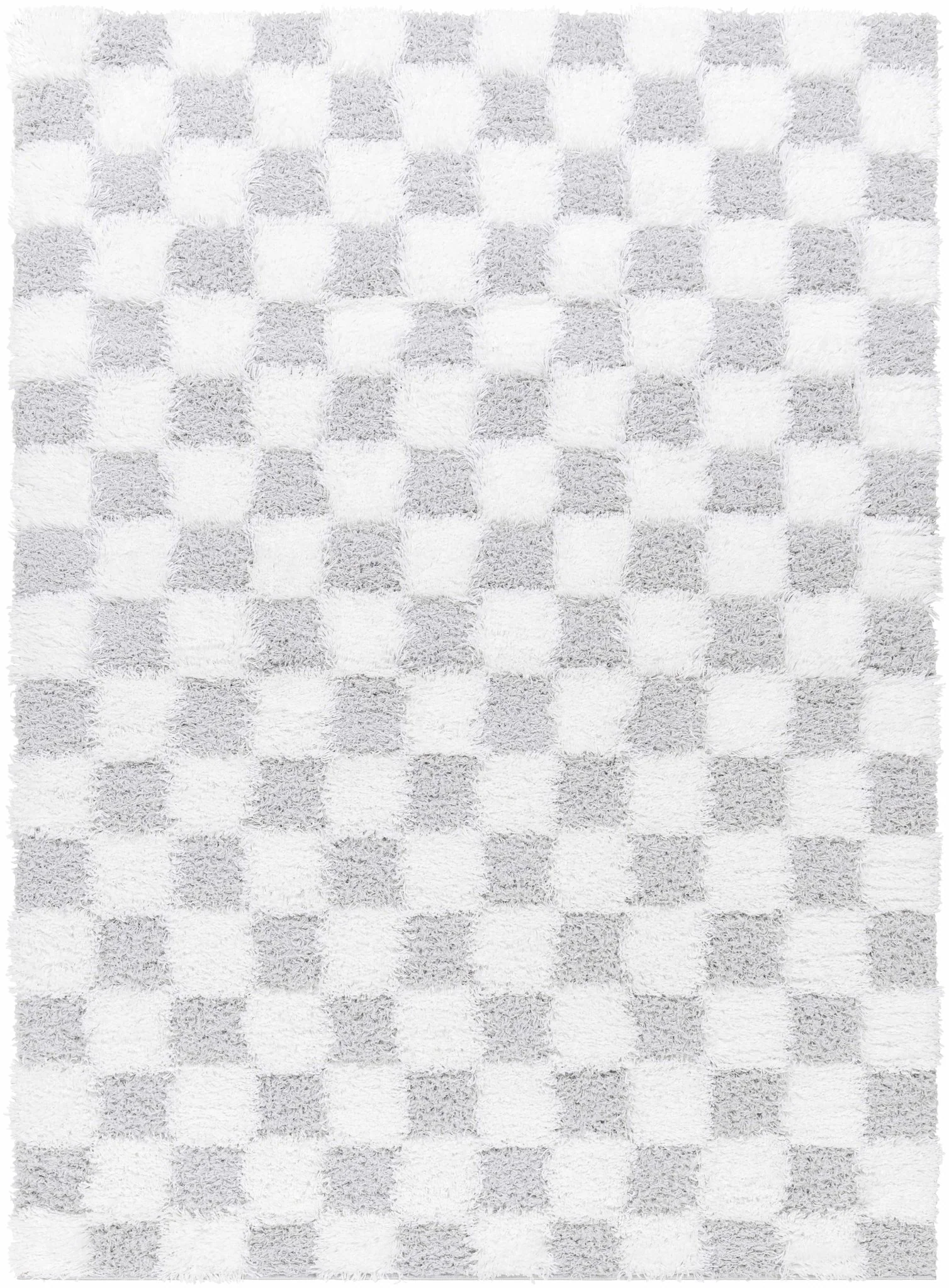 Gray and Ivory Modern Checker Board Plush Pile Moroccan style Area Rug - Image 20