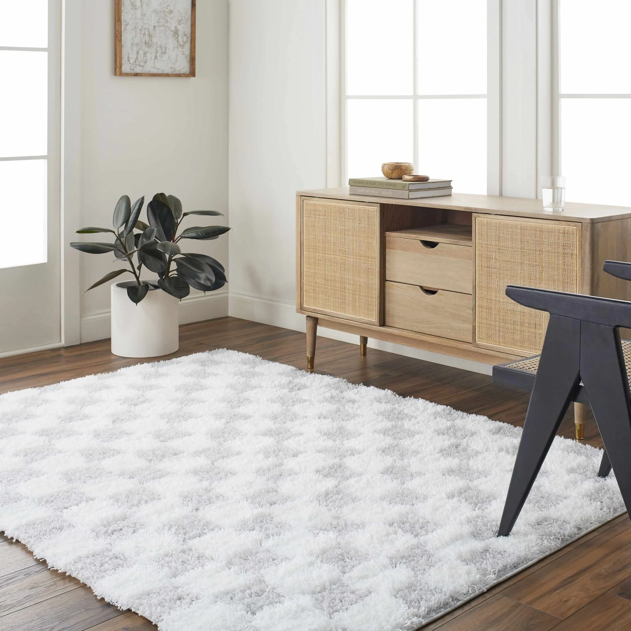 Gray and Ivory Modern Checker Board Plush Pile Moroccan style Area Rug - Image 21