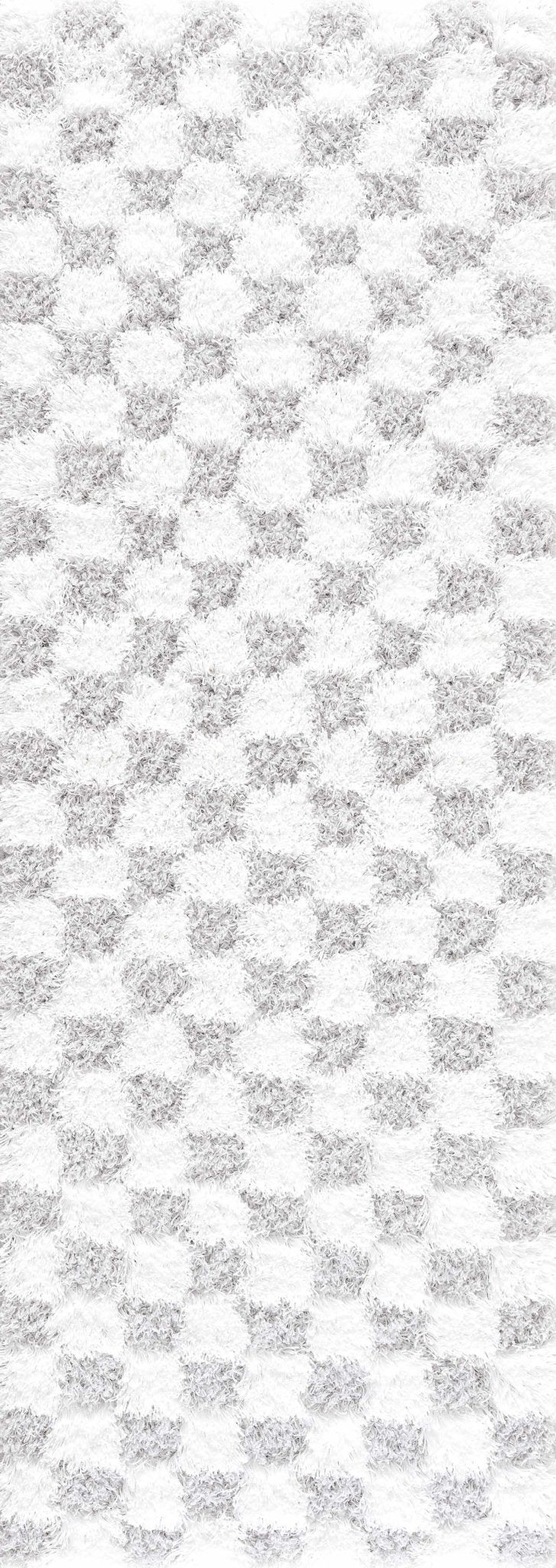 Gray and Ivory Modern Checker Board Plush Pile Moroccan style Area Rug - Image 4