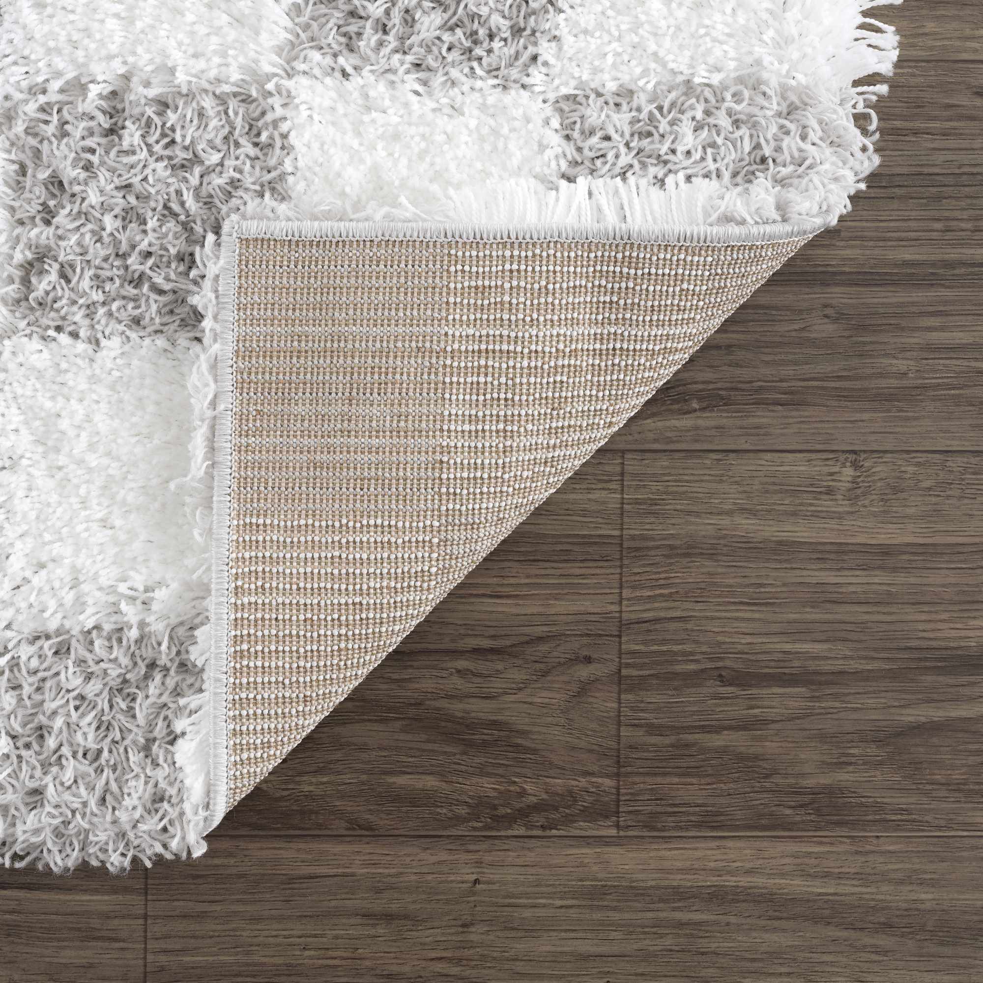 Gray and Ivory Modern Checker Board Plush Pile Moroccan style Area Rug - Image 5
