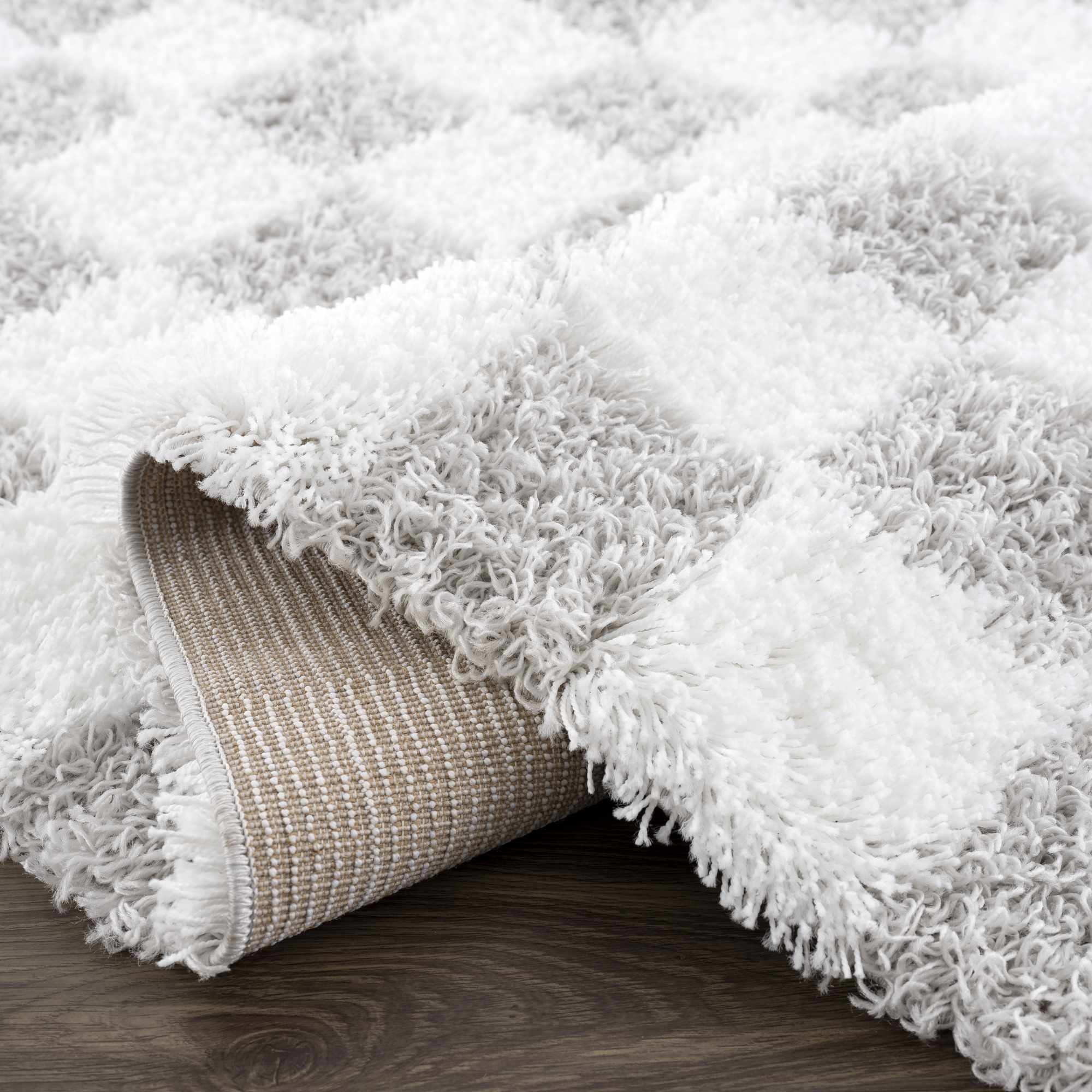 Gray and Ivory Modern Checker Board Plush Pile Moroccan style Area Rug - Image 6