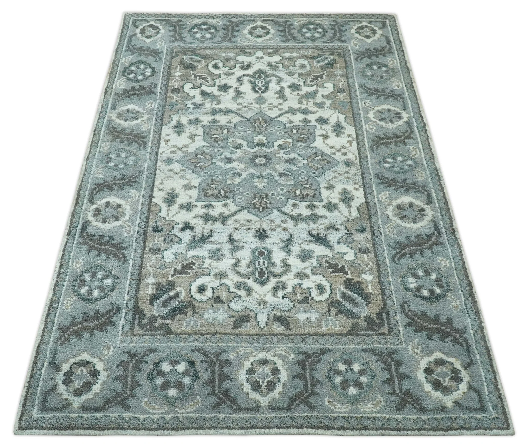 Gray and Ivory Traditional Heriz Hand Knotted 5x8 wool area rug - Image 10