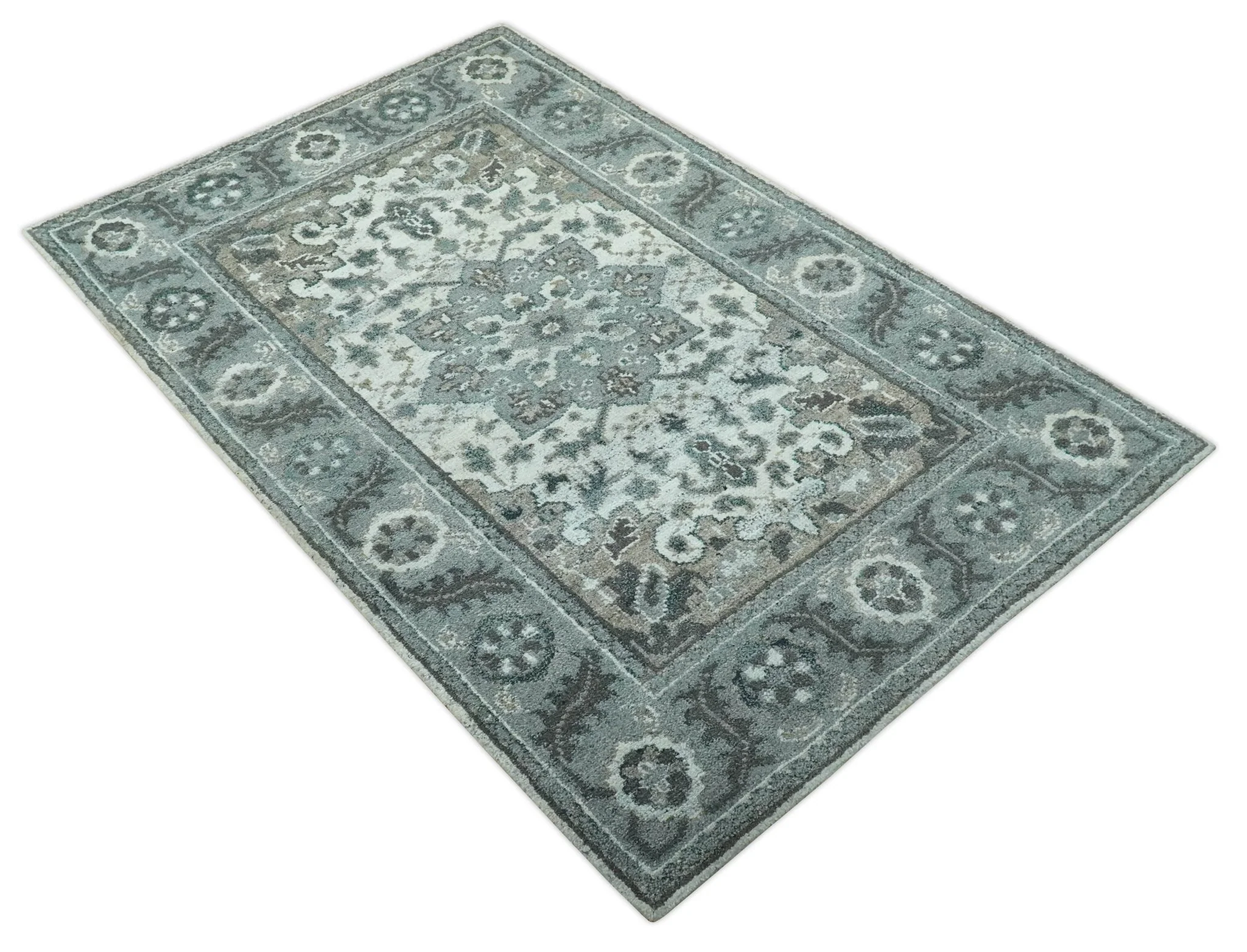 Gray and Ivory Traditional Heriz Hand Knotted 5x8 wool area rug - Image 9