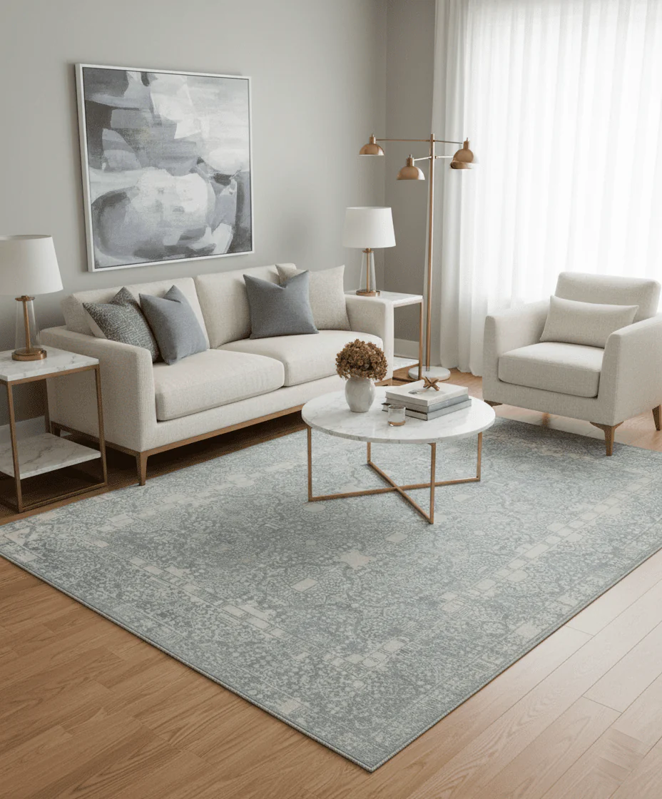 Premium Style Gray and Ivory Traditional Ikat Large design 5.6x8 Hand loom Wool and Viscose Area Rug - Image 2