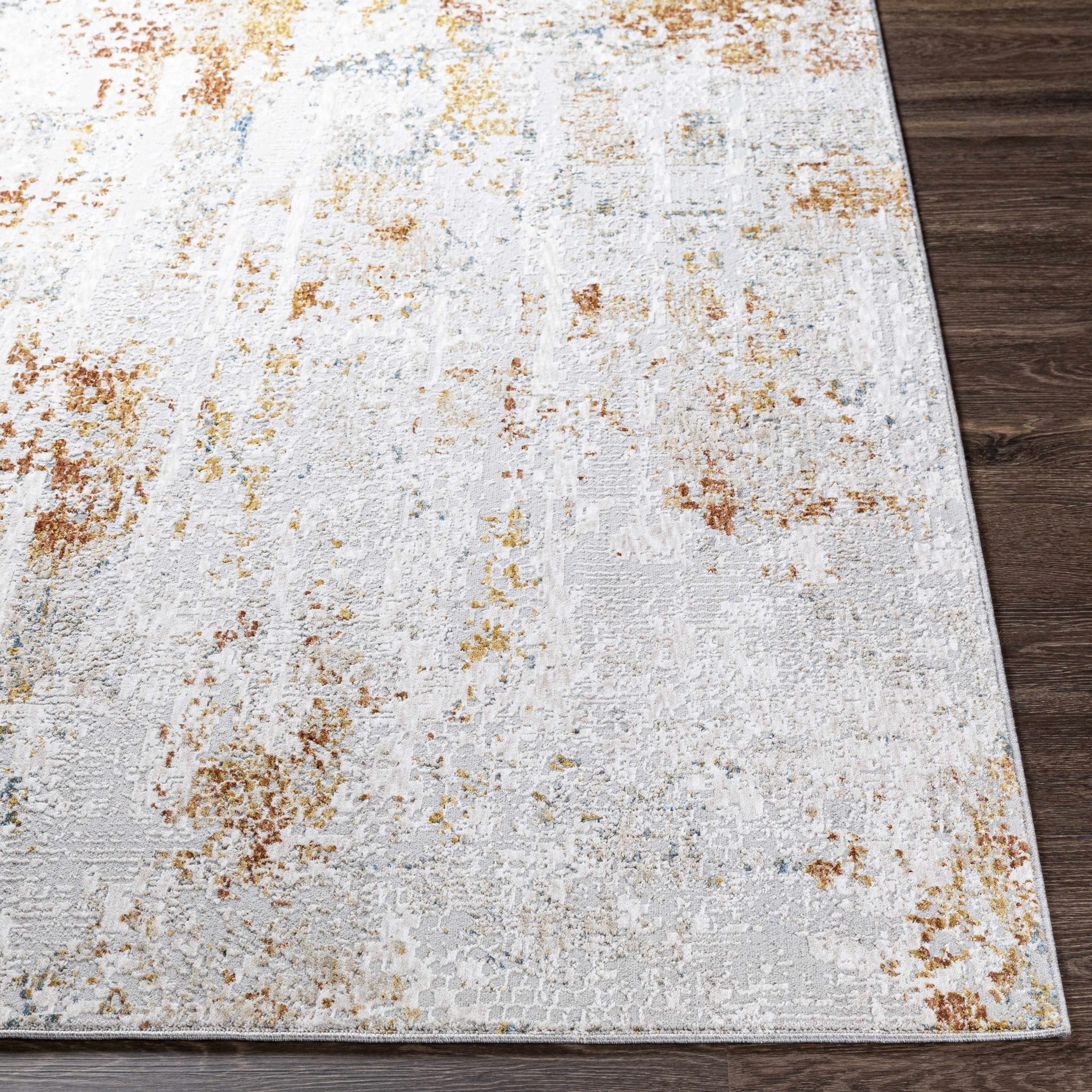 Silver, Rust And Mustard Contemporary Style Machine Woven Area Rug - Image 3