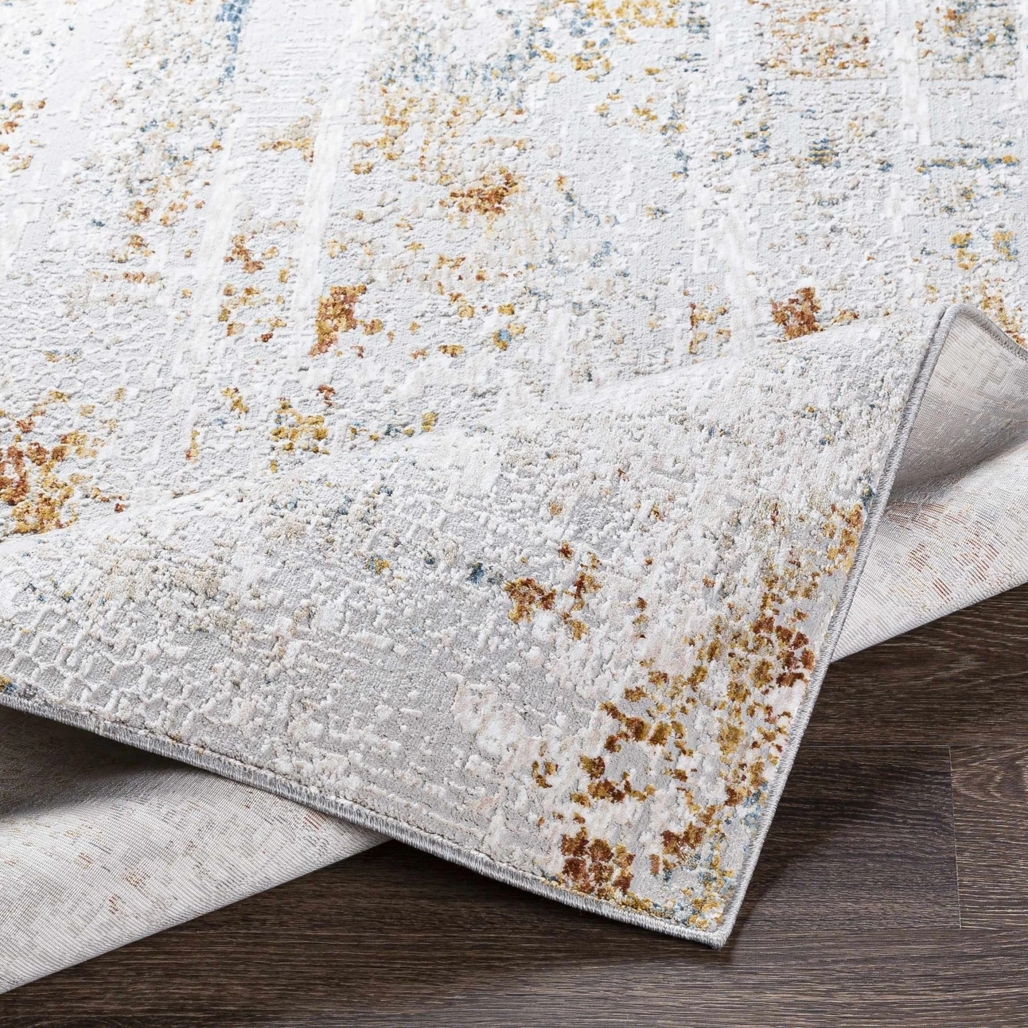 Silver, Rust And Mustard Contemporary Style Machine Woven Area Rug - Image 4