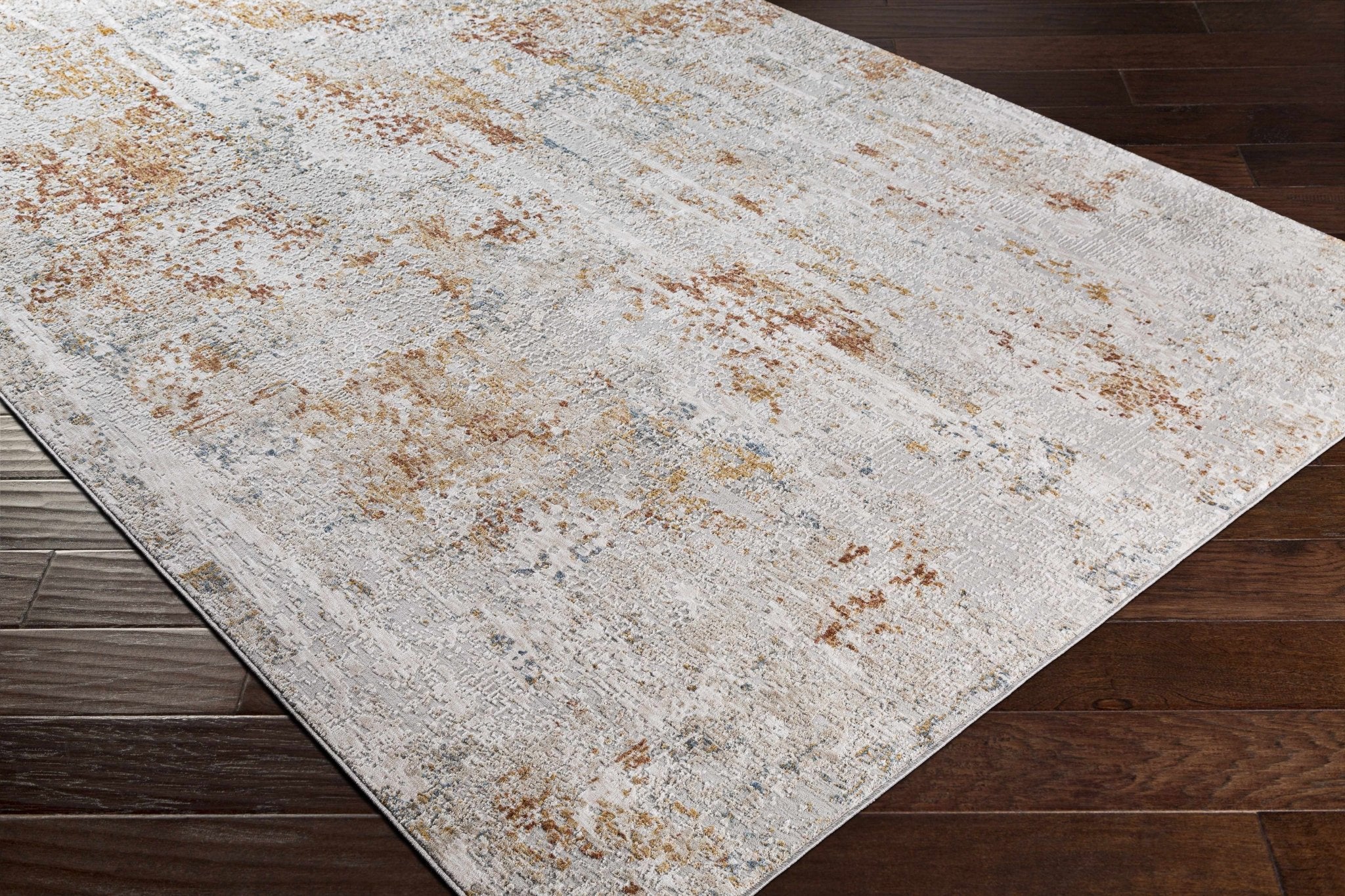 Silver, Rust And Mustard Contemporary Style Machine Woven Area Rug - Image 7