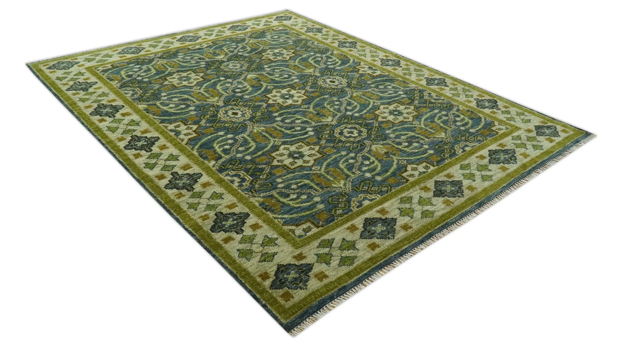 Blue and Olive Traditional motifs design 8x10 wool area rug - Image 4