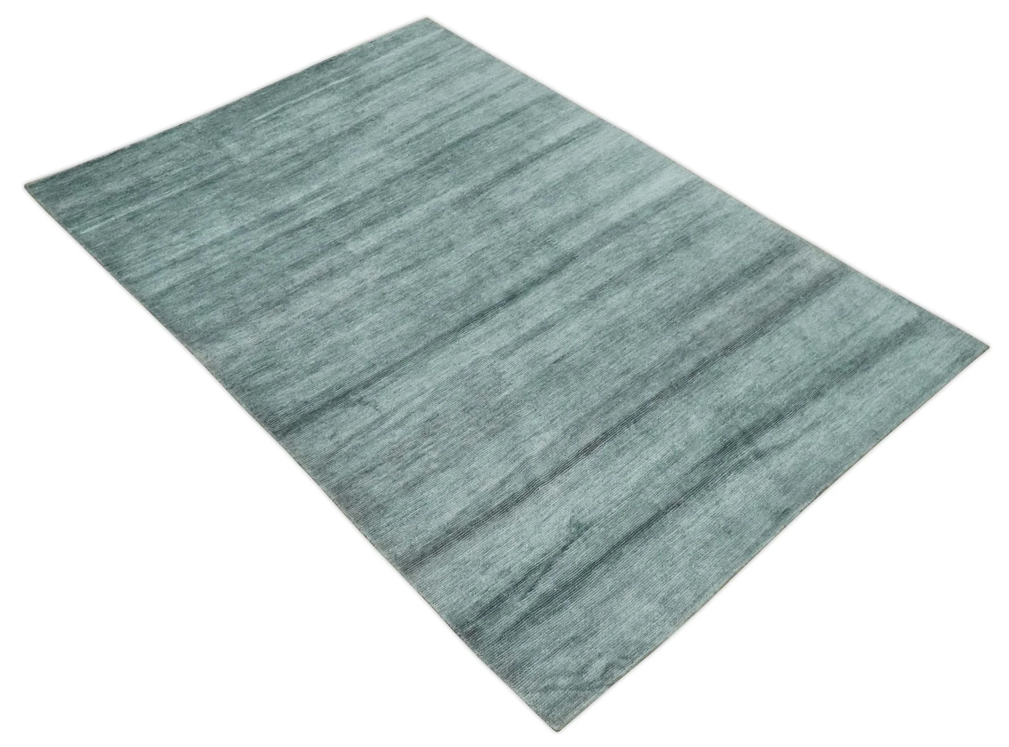 Gray and Silver Modern Abstract Hand Knotted 6x9 Wool and Viscose Area Rug - Image 10
