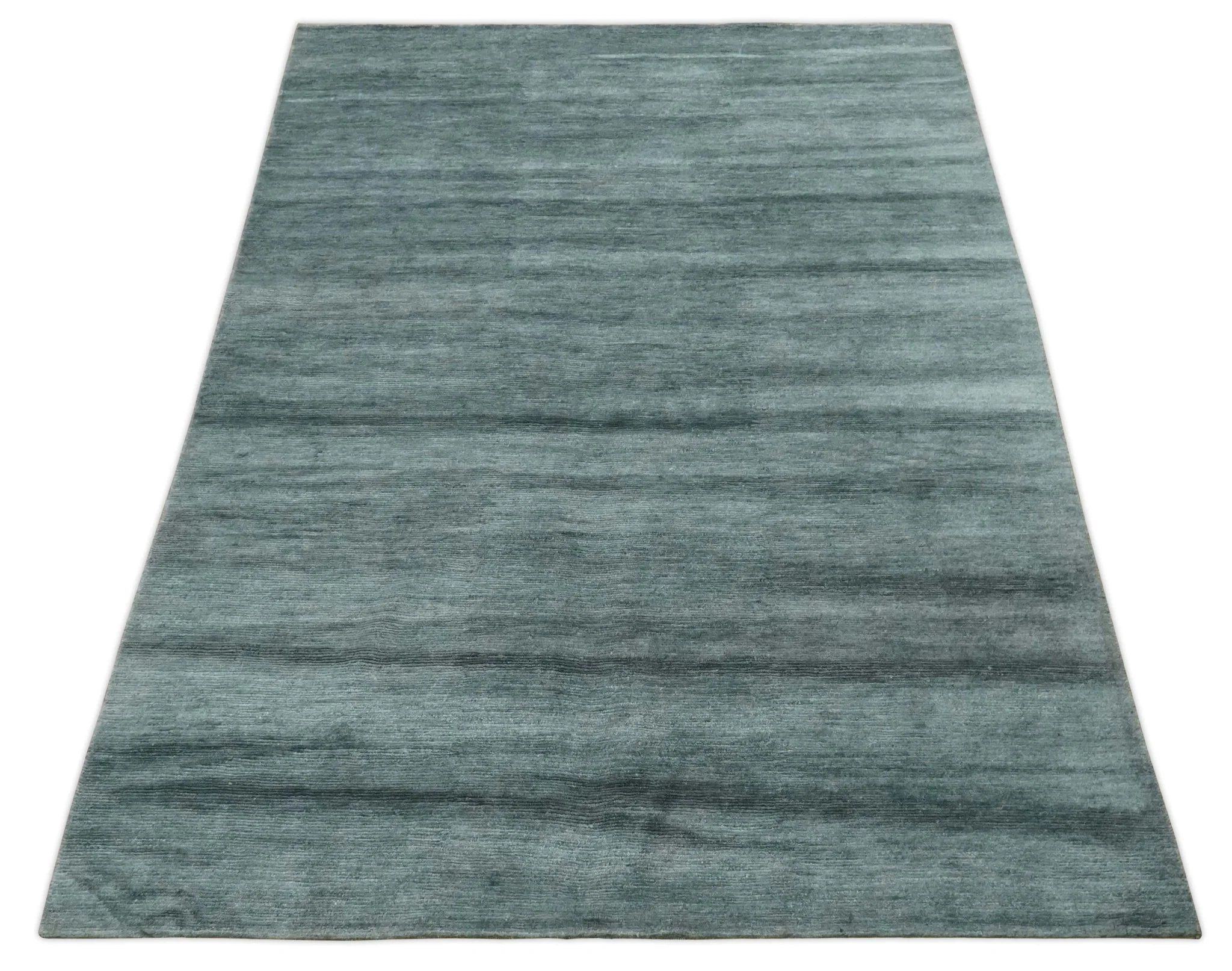 Gray and Silver Modern Abstract Hand Knotted 6x9 Wool and Viscose Area Rug - Image 11