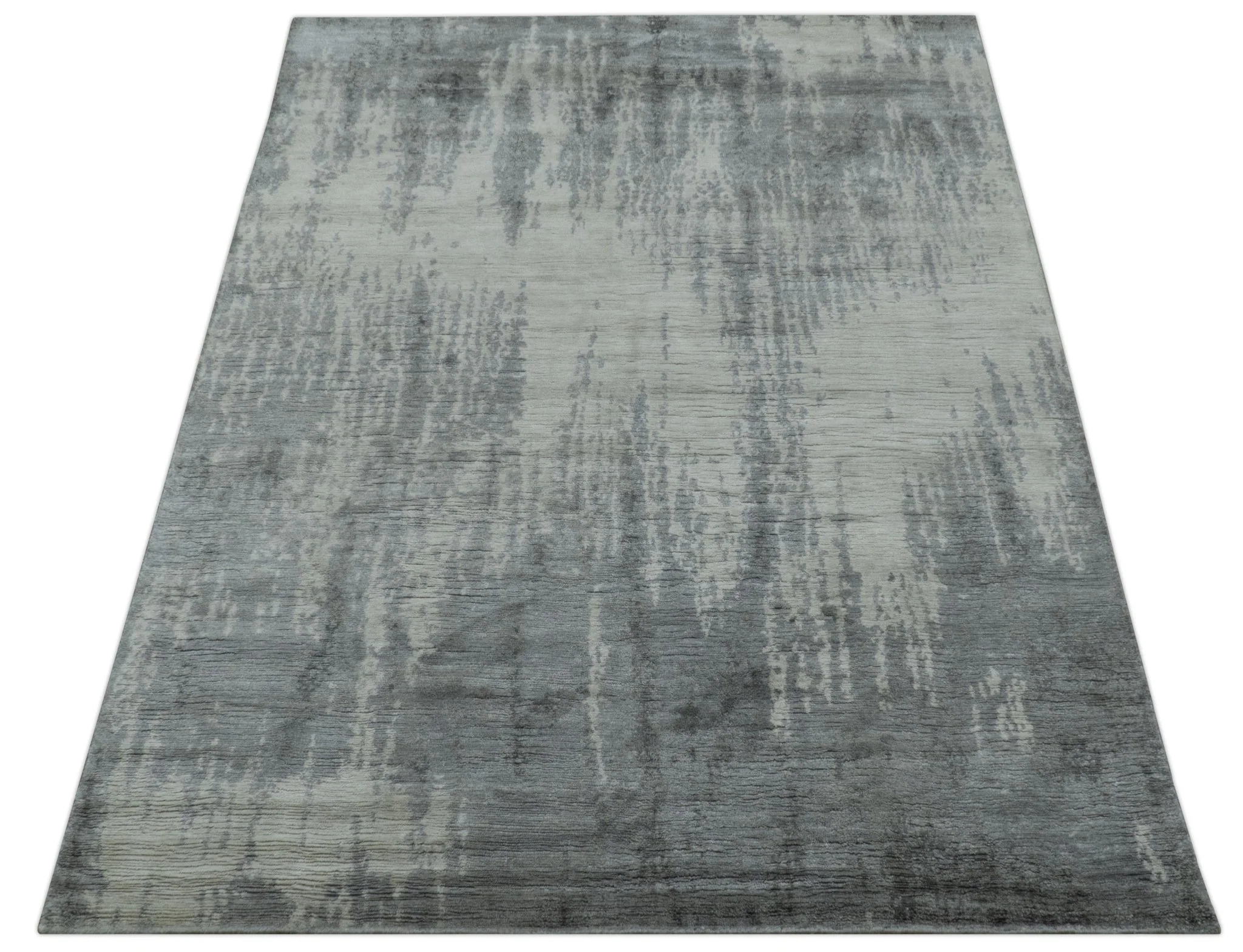 Gray And Silver Modern Abstract Design Hand Knotted Bamboo Silk Area Rug - Image 10