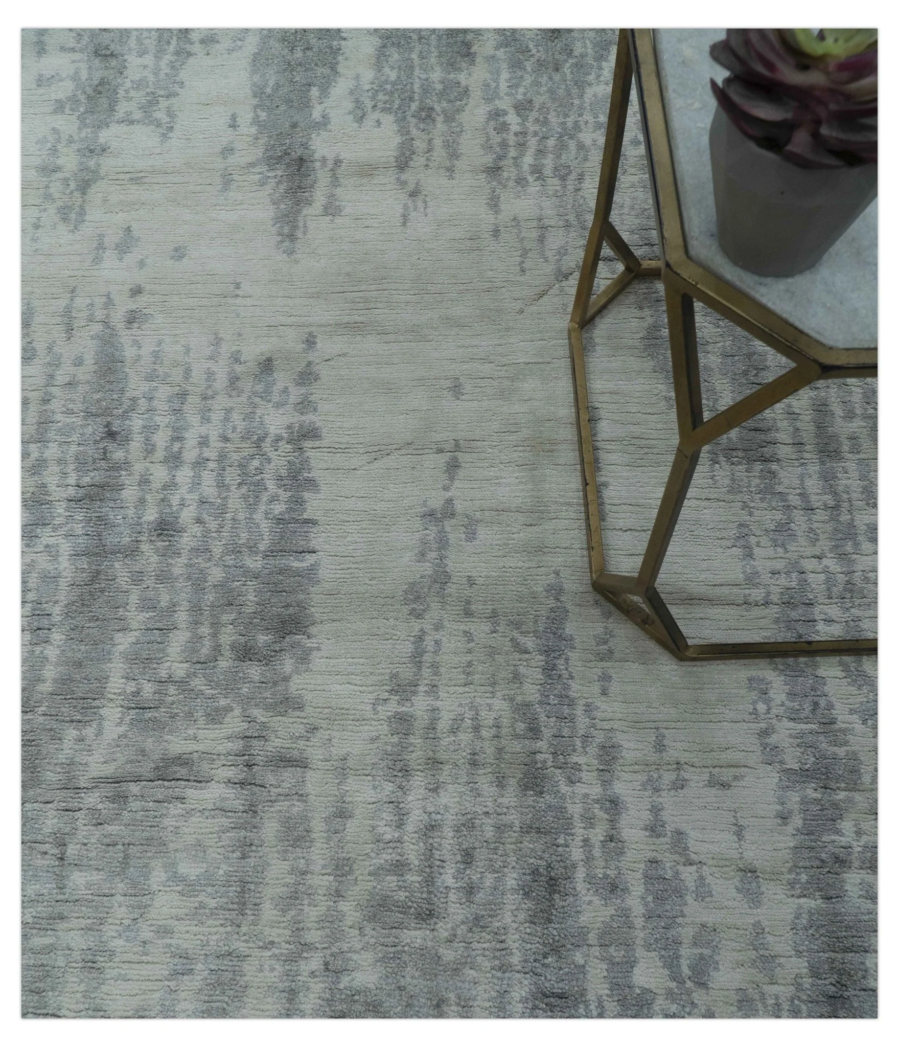 Gray And Silver Modern Abstract Design Hand Knotted Bamboo Silk Area Rug - Image 3