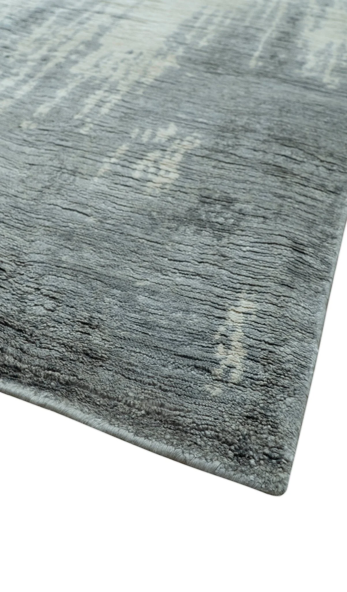 Gray And Silver Modern Abstract Design Hand Knotted Bamboo Silk Area Rug - Image 5