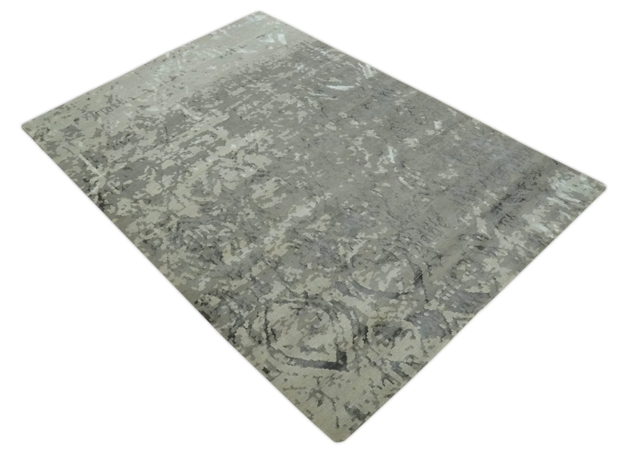 Gray and Silver Modern Abstract Hand knotted 6x9 Wool and Art Silk Area Rug - Image 10