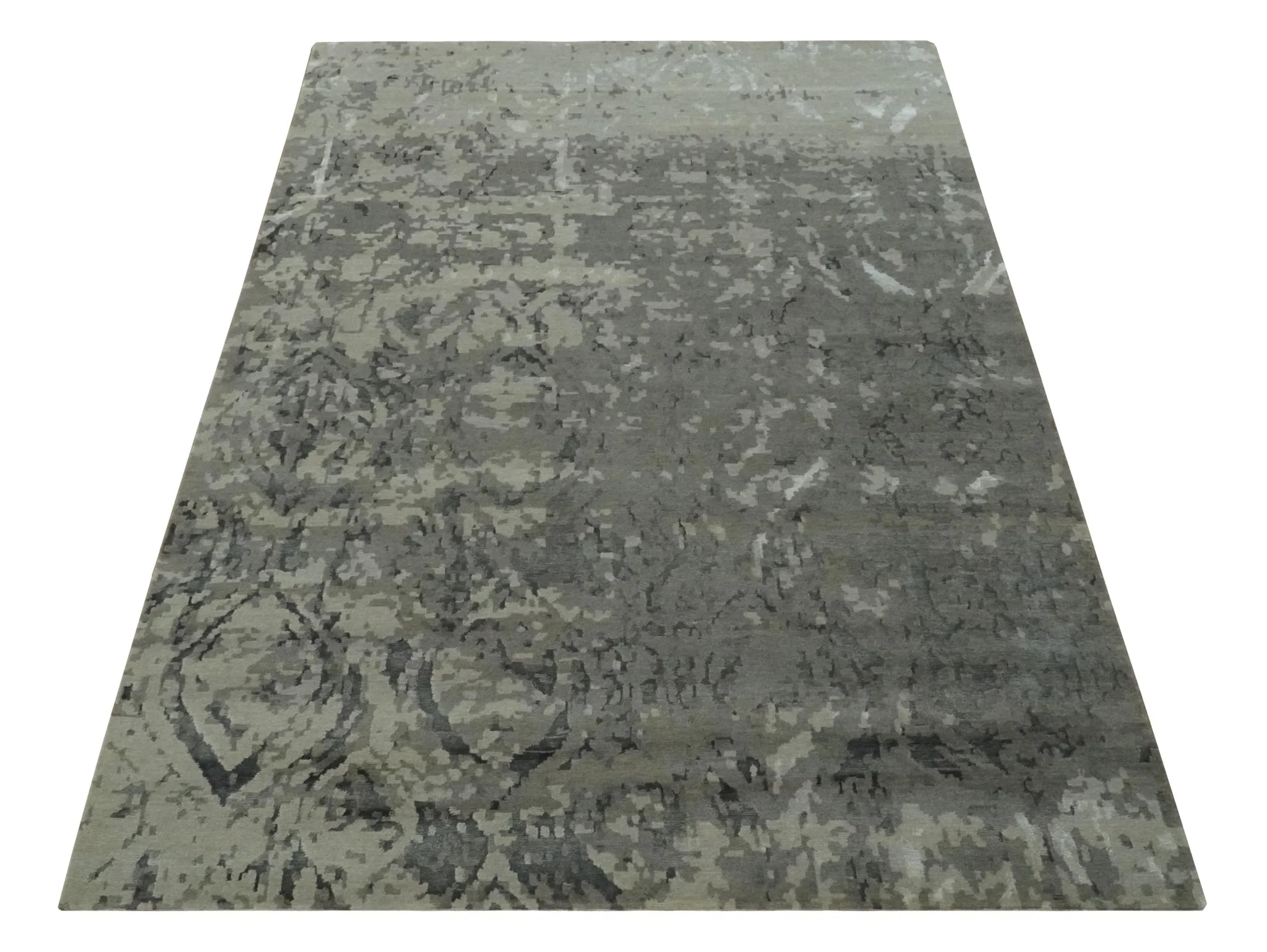 Gray and Silver Modern Abstract Hand knotted 6x9 Wool and Art Silk Area Rug - Image 11