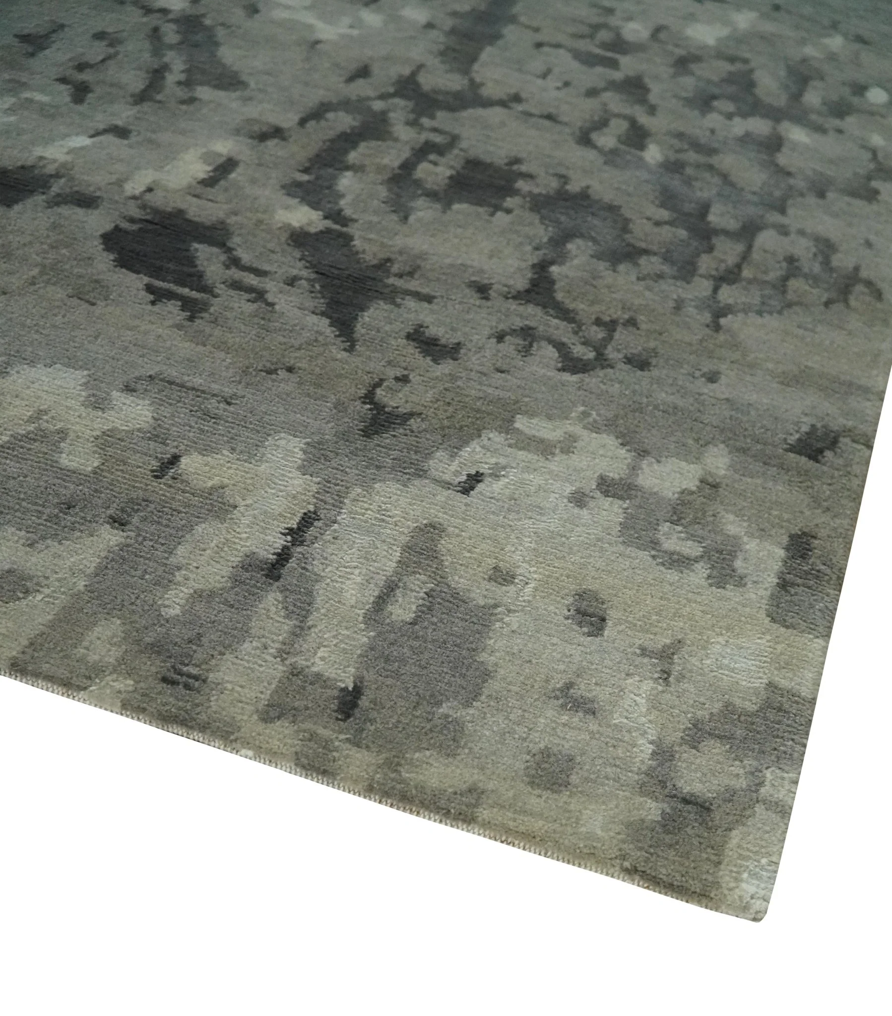 Gray and Silver Modern Abstract Hand knotted 6x9 Wool and Art Silk Area Rug - Image 6