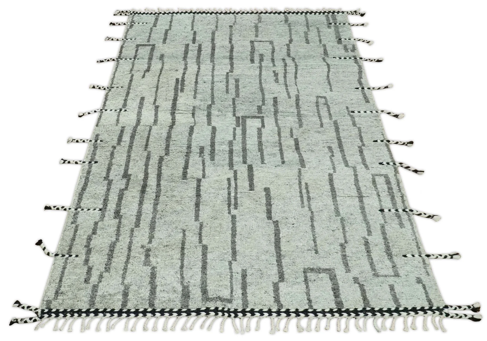 Gray and Taupe Hand Knotted Modern Stripes Deign 5x8 wool area rug - Image 11