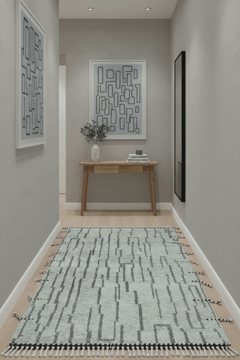 Gray and Taupe Hand Knotted Modern Stripes Deign 5x8 wool area rug - Image 2