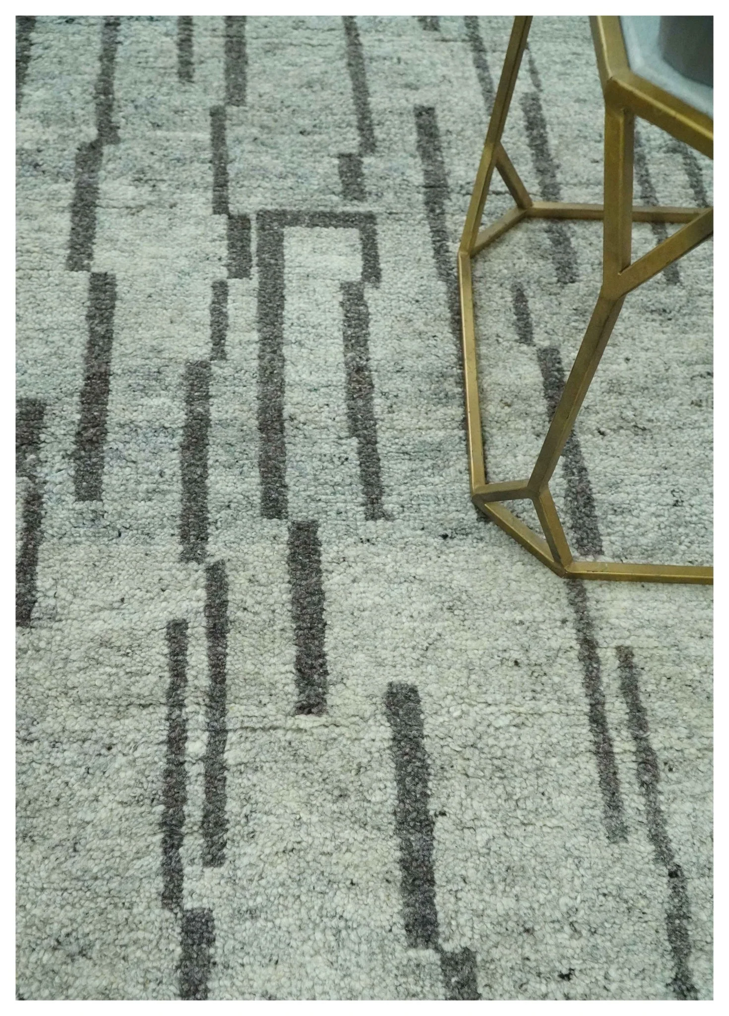 Gray and Taupe Hand Knotted Modern Stripes Deign 5x8 wool area rug - Image 3