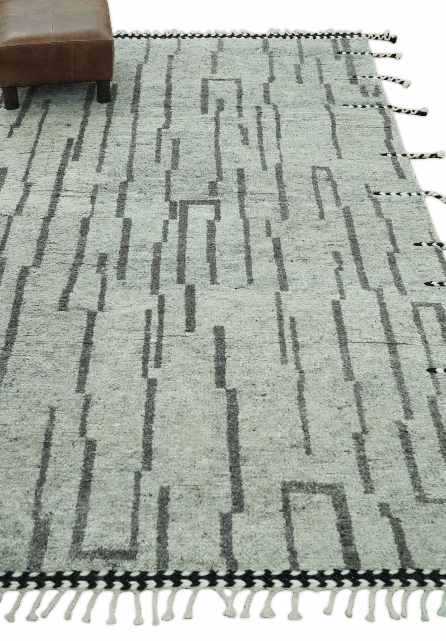 Gray and Taupe Hand Knotted Modern Stripes Deign 5x8 wool area rug - Image 4