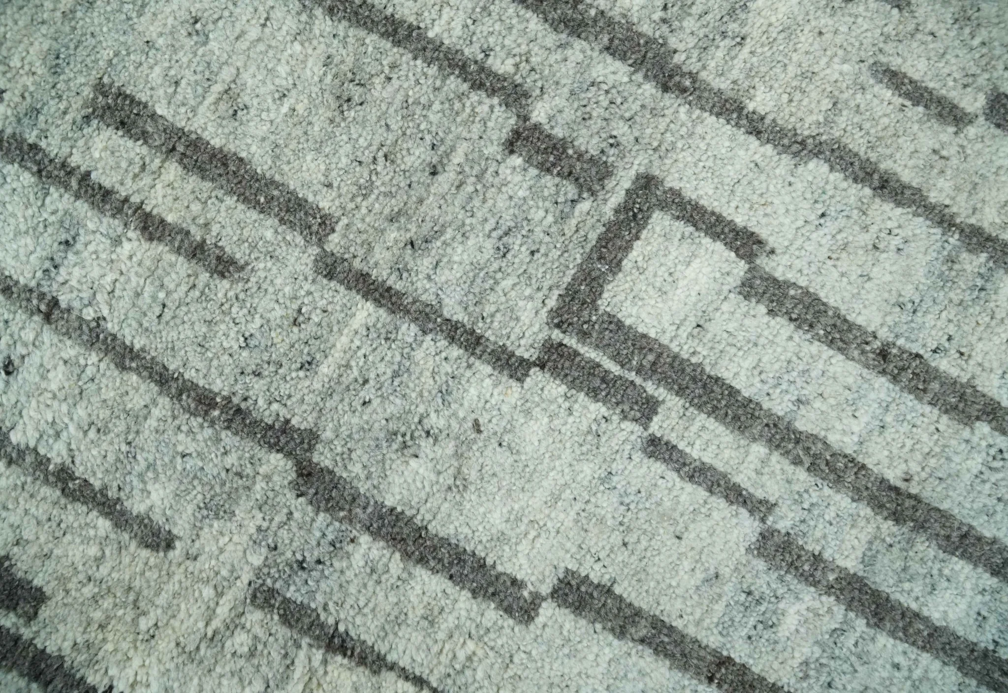 Gray and Taupe Hand Knotted Modern Stripes Deign 5x8 wool area rug - Image 5