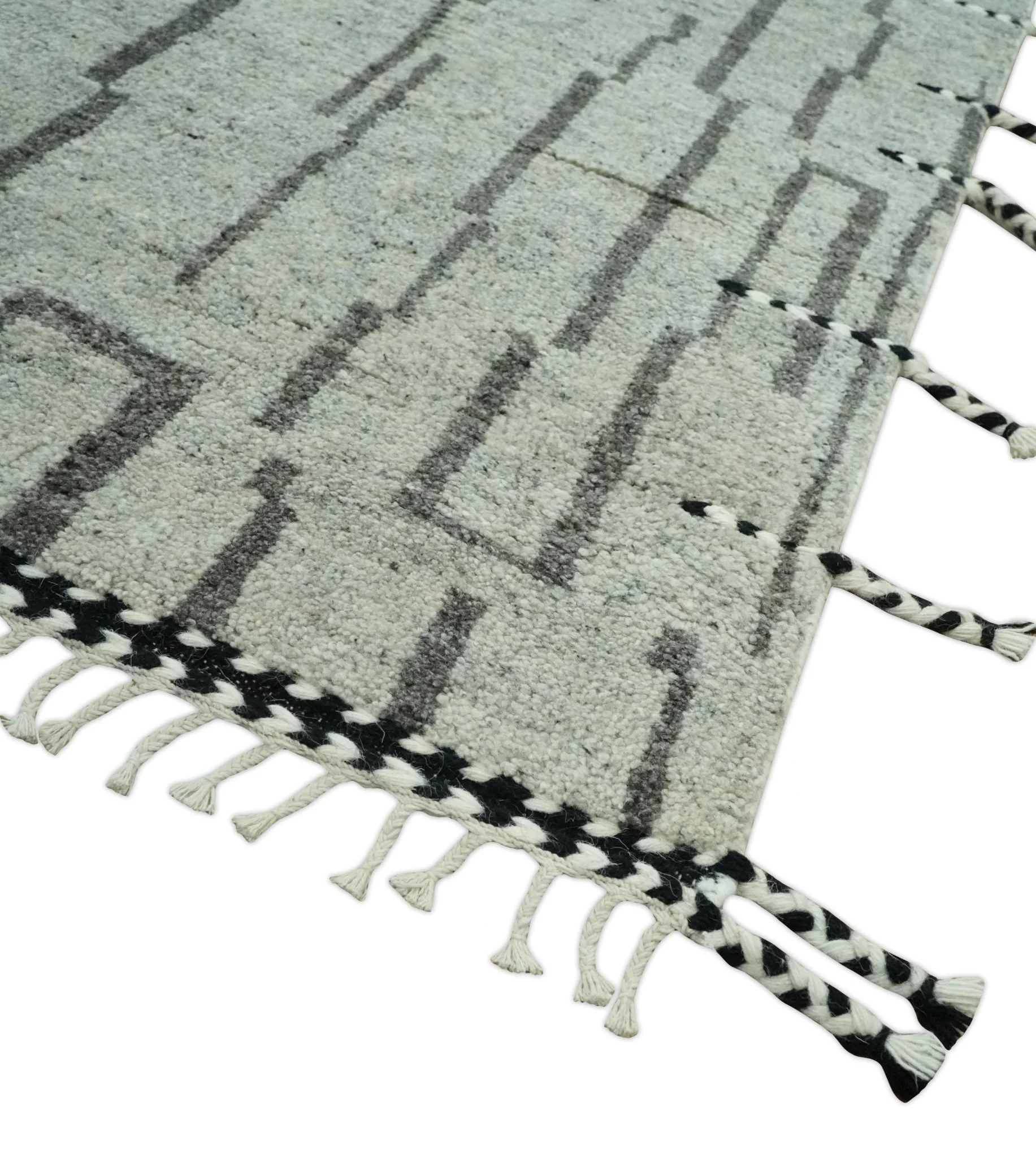 Gray and Taupe Hand Knotted Modern Stripes Deign 5x8 wool area rug - Image 6