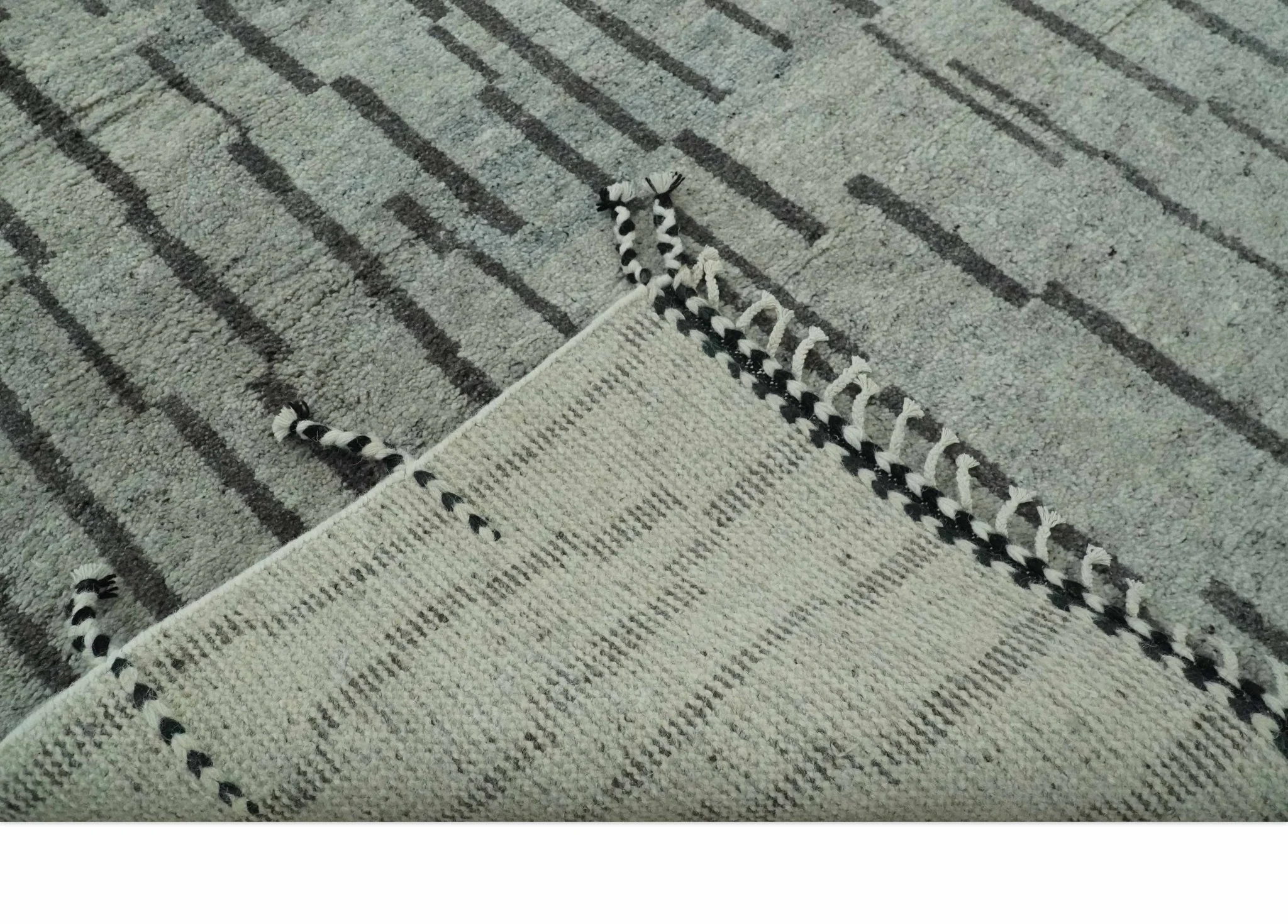 Gray and Taupe Hand Knotted Modern Stripes Deign 5x8 wool area rug - Image 7