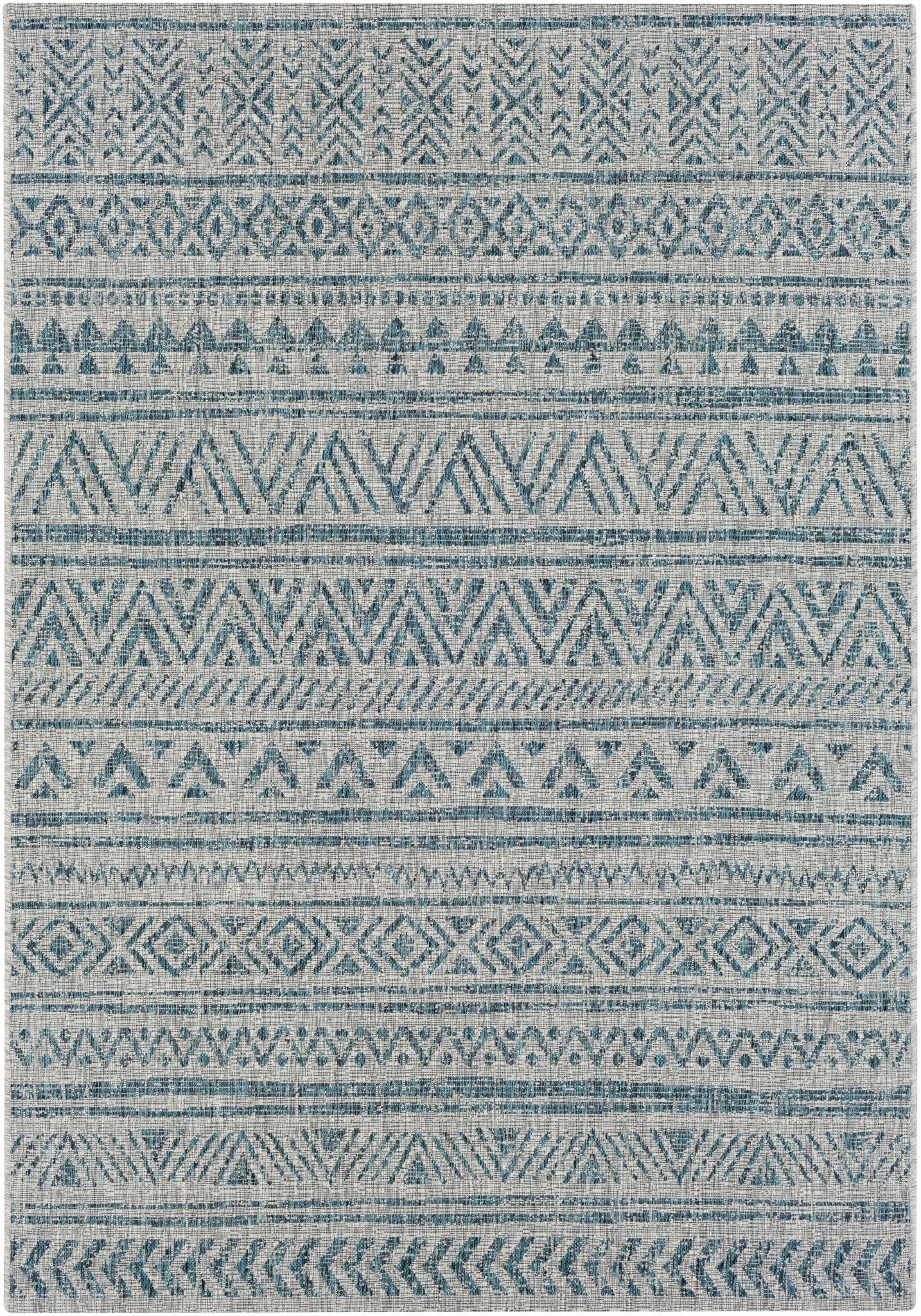 Gray And Teal Chevron Pattern Indoor And Outdoor Area Rug - Image 11