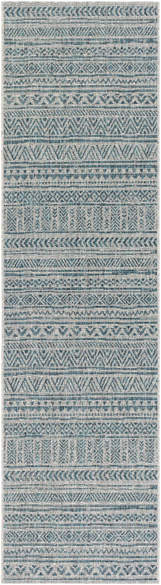 Gray And Teal Chevron Pattern Indoor And Outdoor Area Rug - Image 13