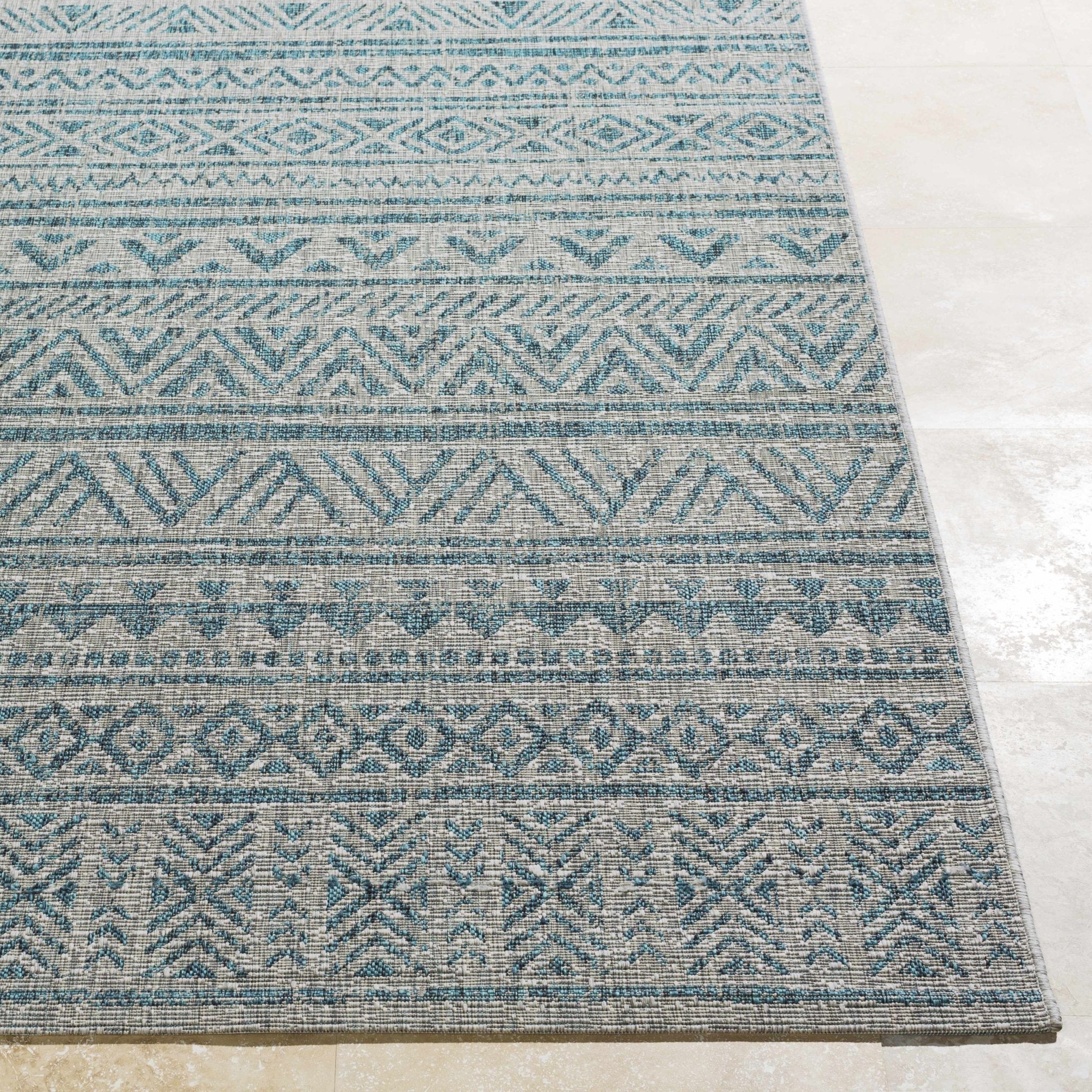 Gray And Teal Chevron Pattern Indoor And Outdoor Area Rug - Image 14