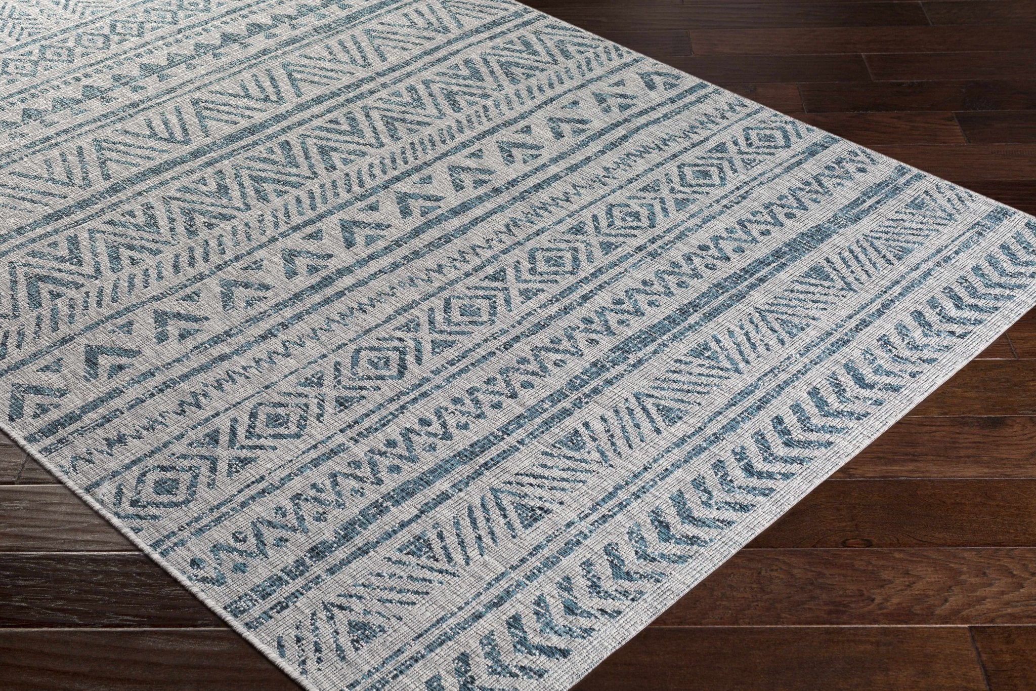 Gray And Teal Chevron Pattern Indoor And Outdoor Area Rug - Image 15