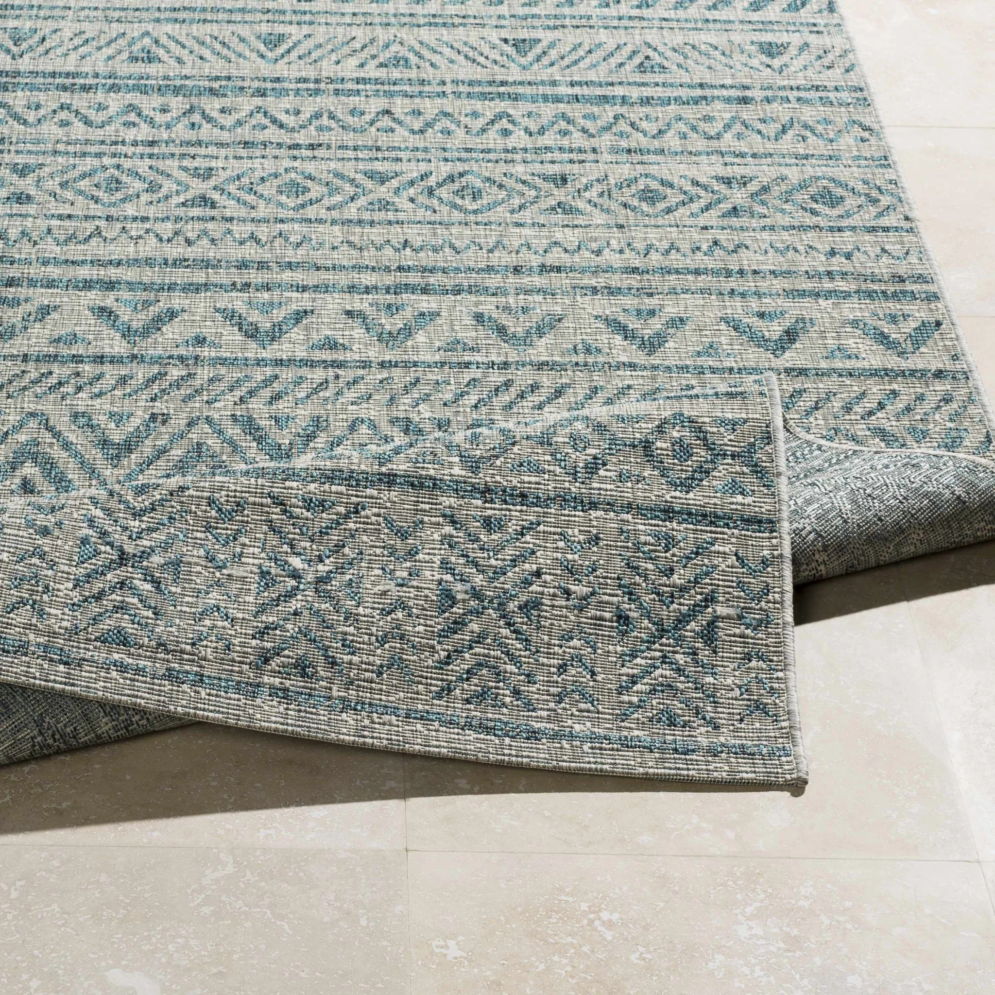 Gray And Teal Chevron Pattern Indoor And Outdoor Area Rug - Image 16