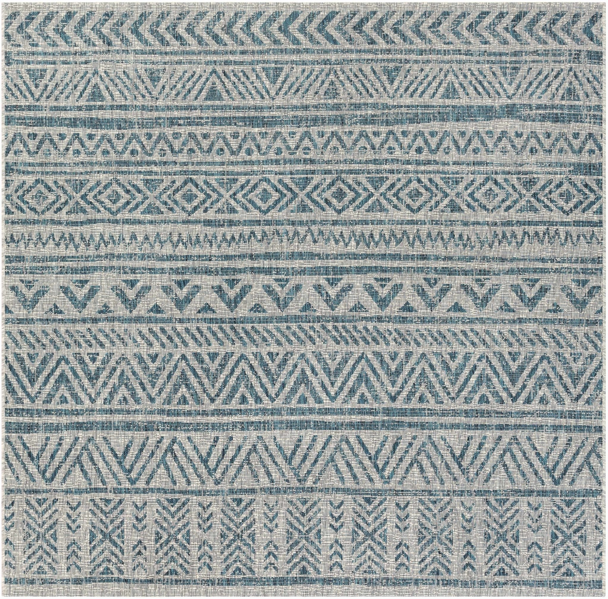 Gray And Teal Chevron Pattern Indoor And Outdoor Area Rug - Image 4