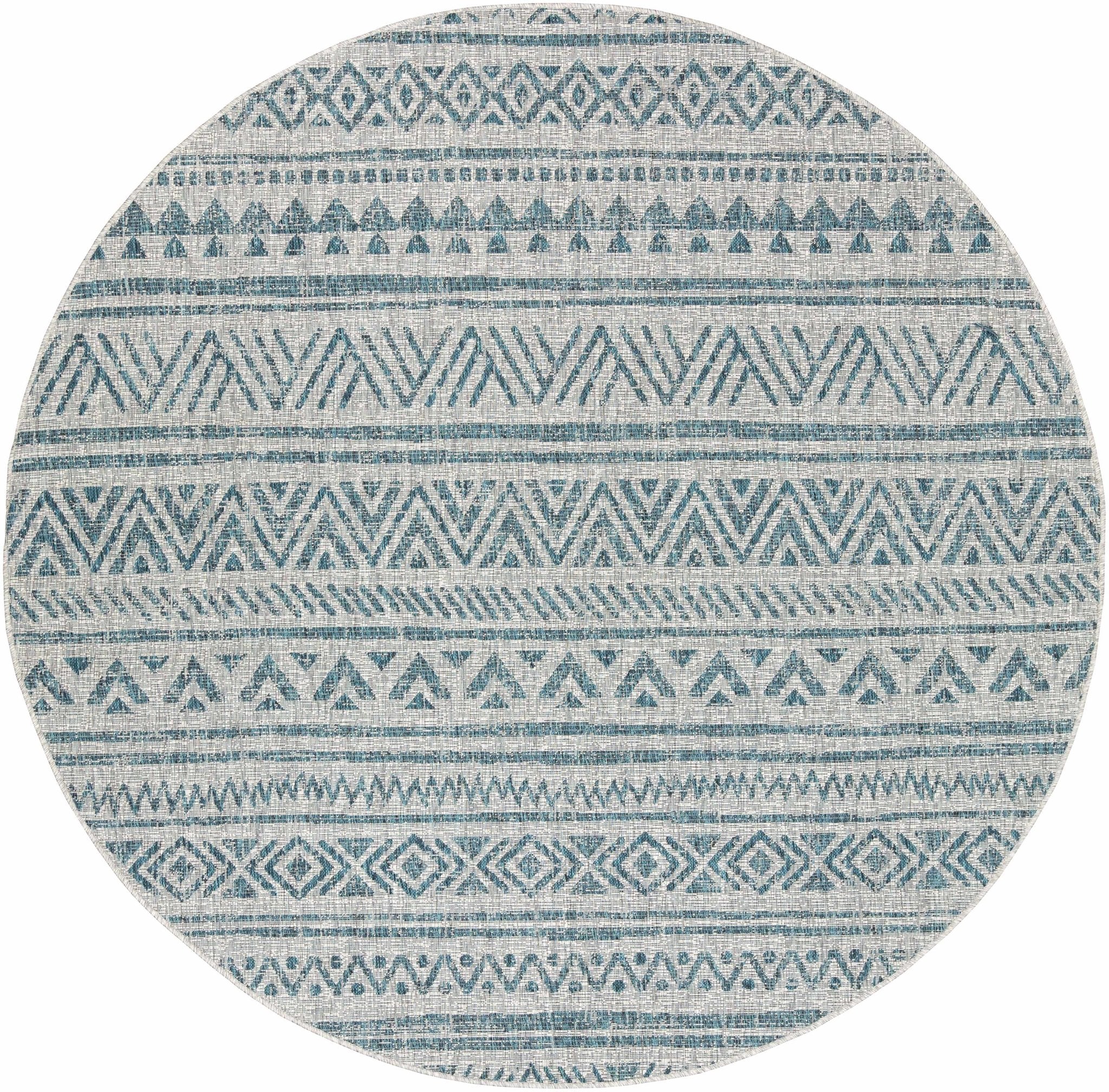 Gray And Teal Chevron Pattern Indoor And Outdoor Area Rug - Image 5