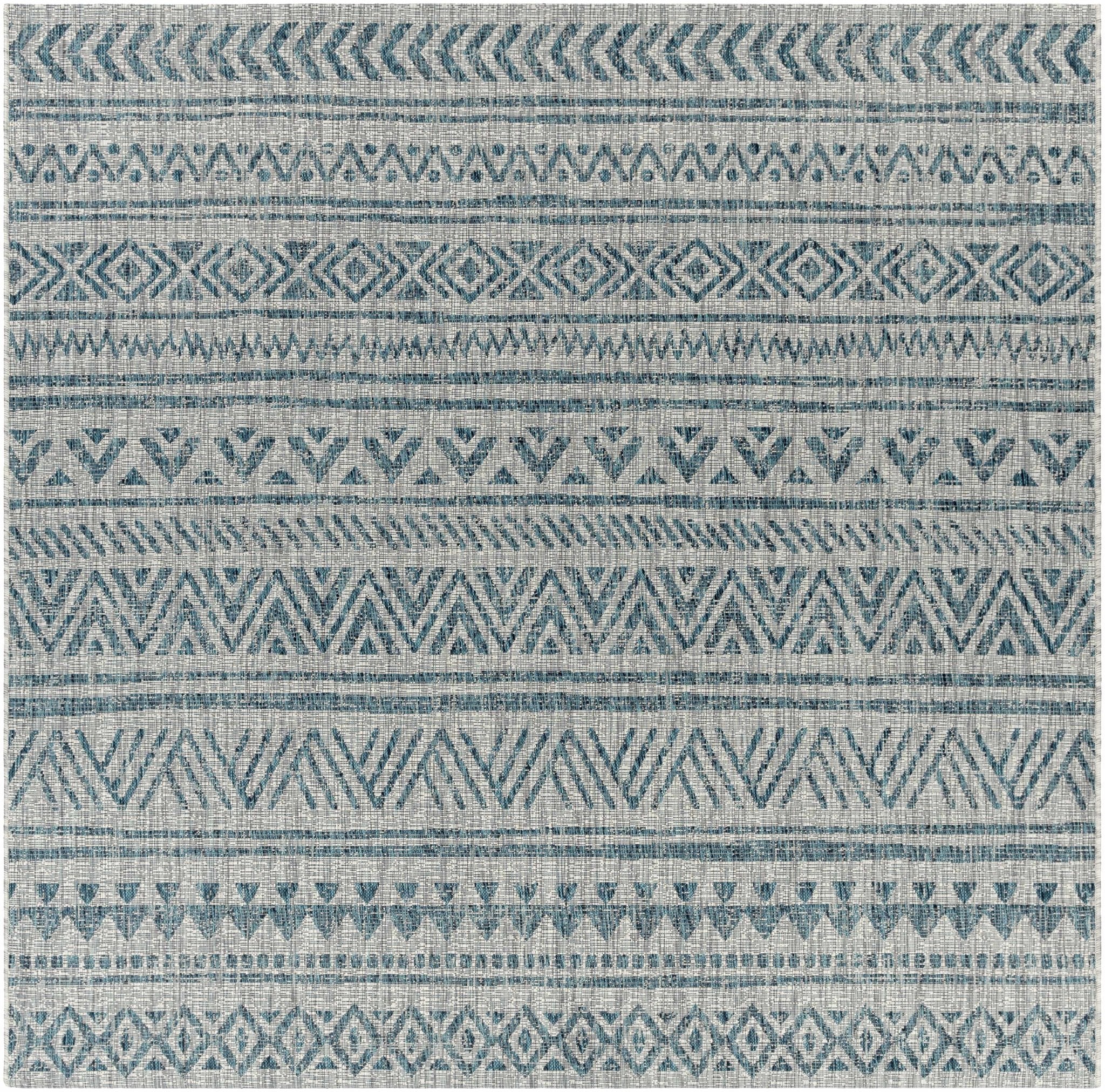 Gray And Teal Chevron Pattern Indoor And Outdoor Area Rug - Image 6