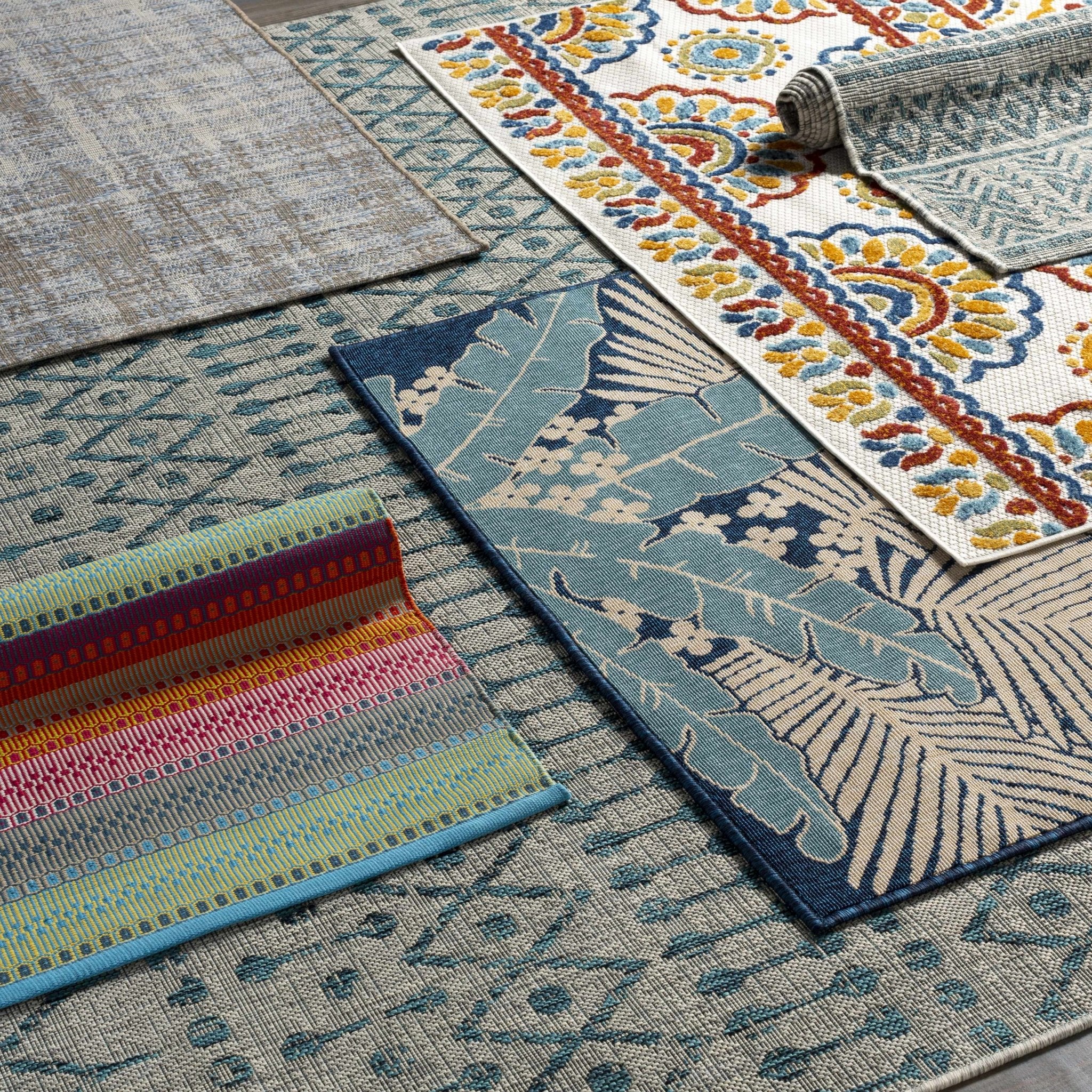 Gray And Teal Chevron Pattern Indoor And Outdoor Area Rug - Image 7