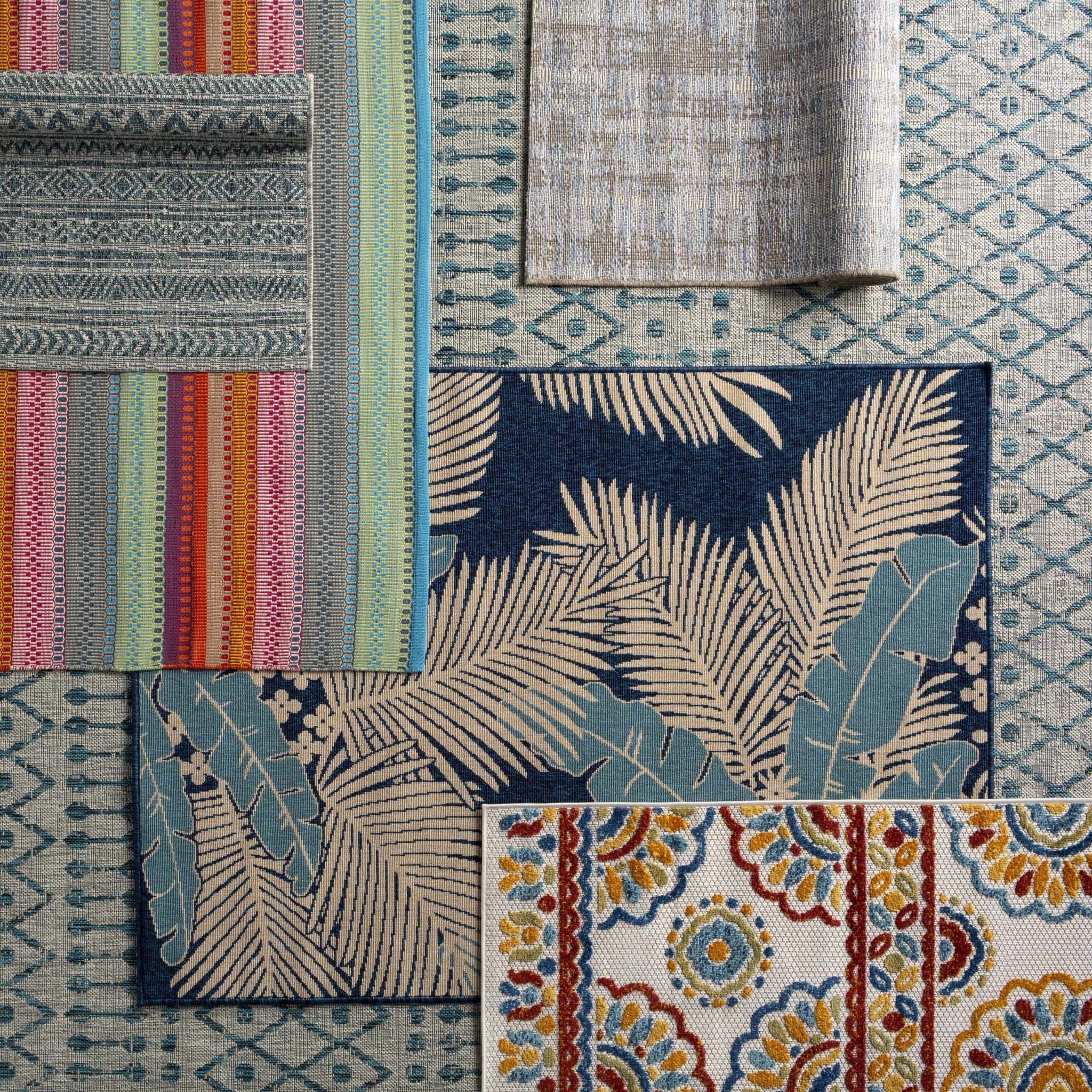 Gray And Teal Chevron Pattern Indoor And Outdoor Area Rug - Image 8