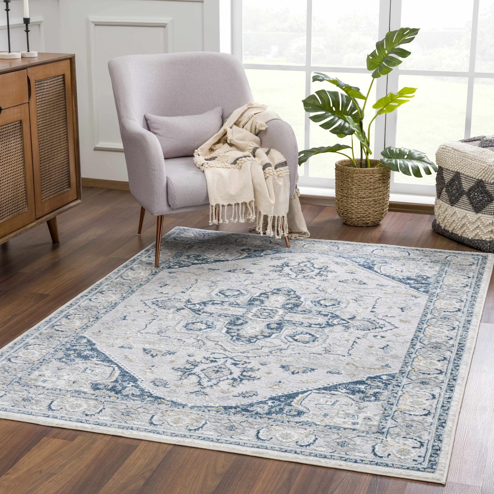 Gray and Teal Traditional Heriz Turkish Design Area Rug - Image 11