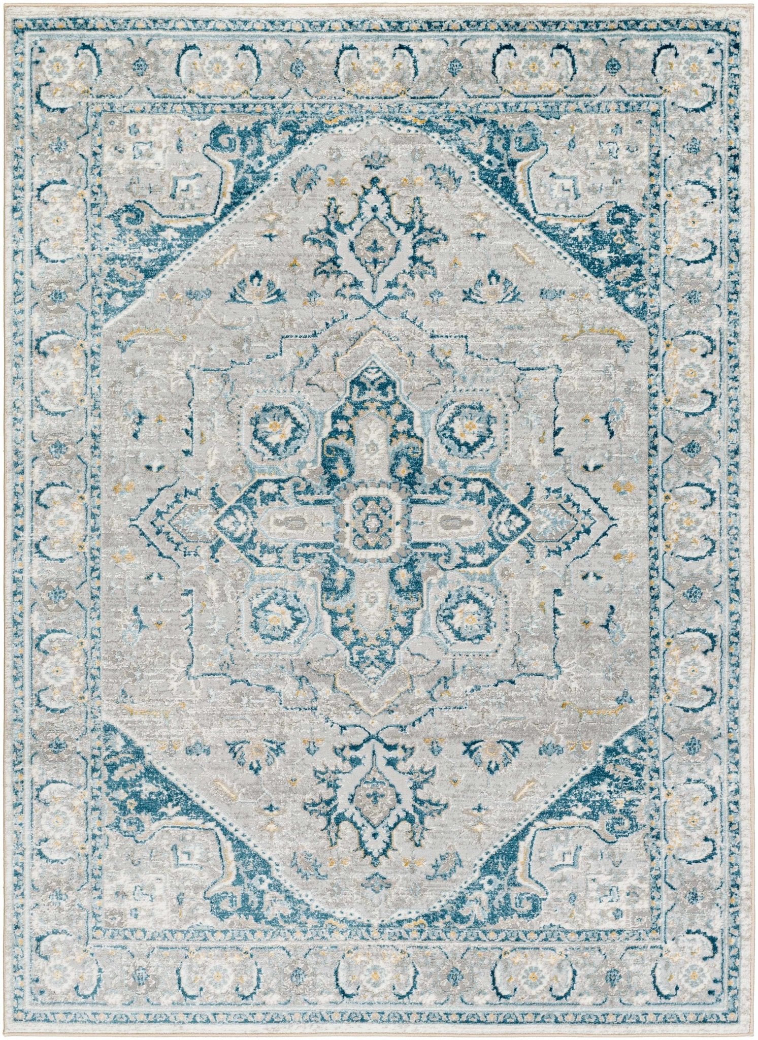 Gray and Teal Traditional Heriz Turkish Design Area Rug - Image 14