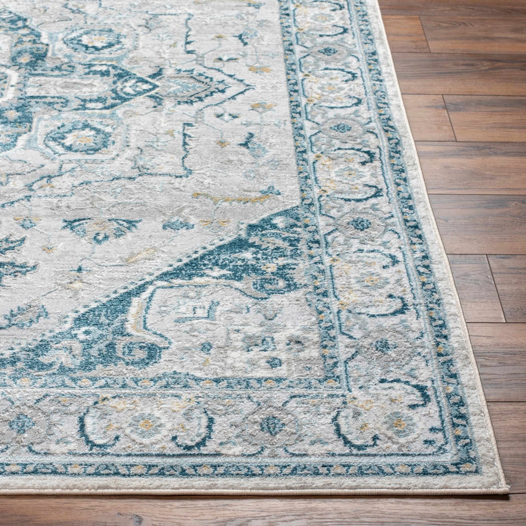 Gray and Teal Traditional Heriz Turkish Design Area Rug - Image 15