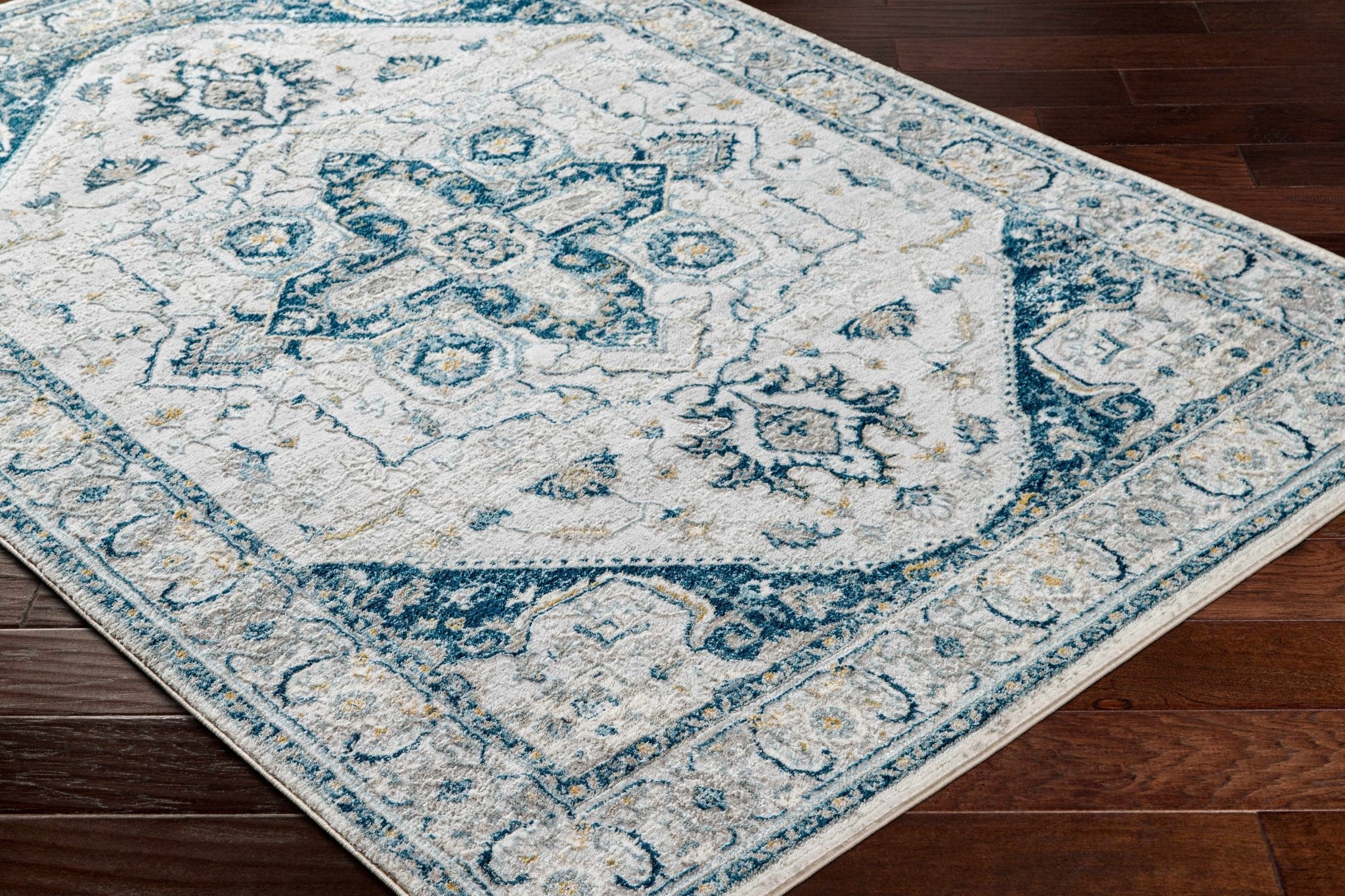 Gray and Teal Traditional Heriz Turkish Design Area Rug - Image 16