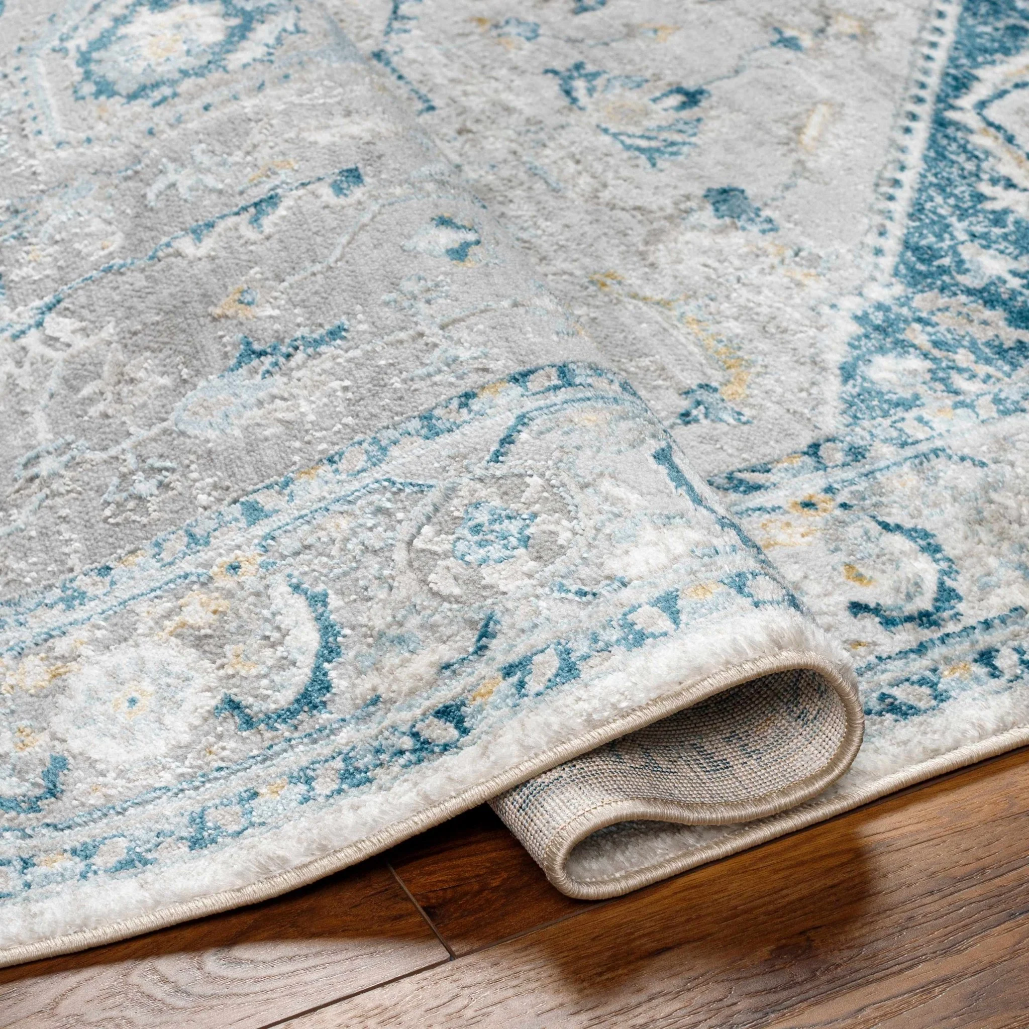 Gray and Teal Traditional Heriz Turkish Design Area Rug - Image 17