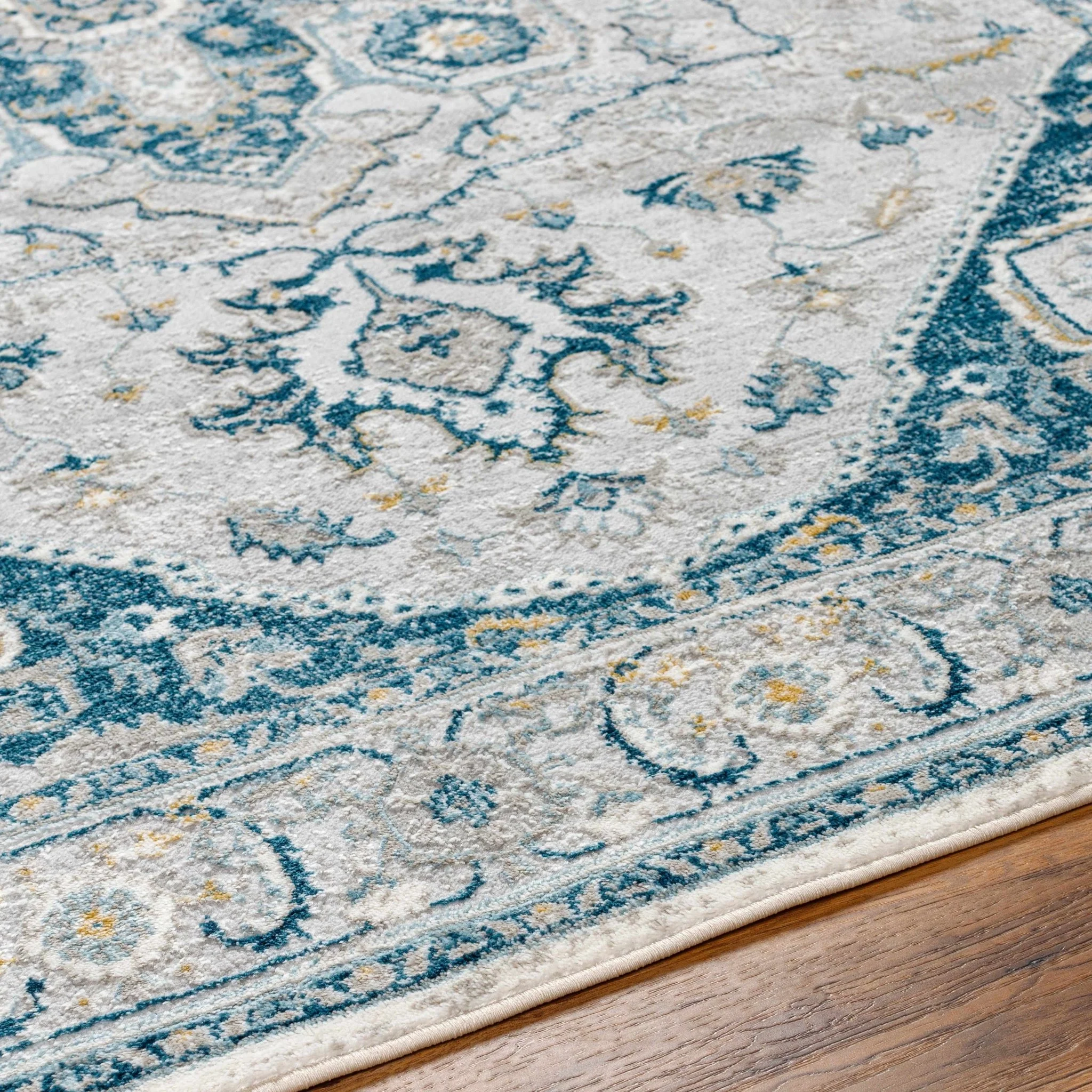 Gray and Teal Traditional Heriz Turkish Design Area Rug - Image 18